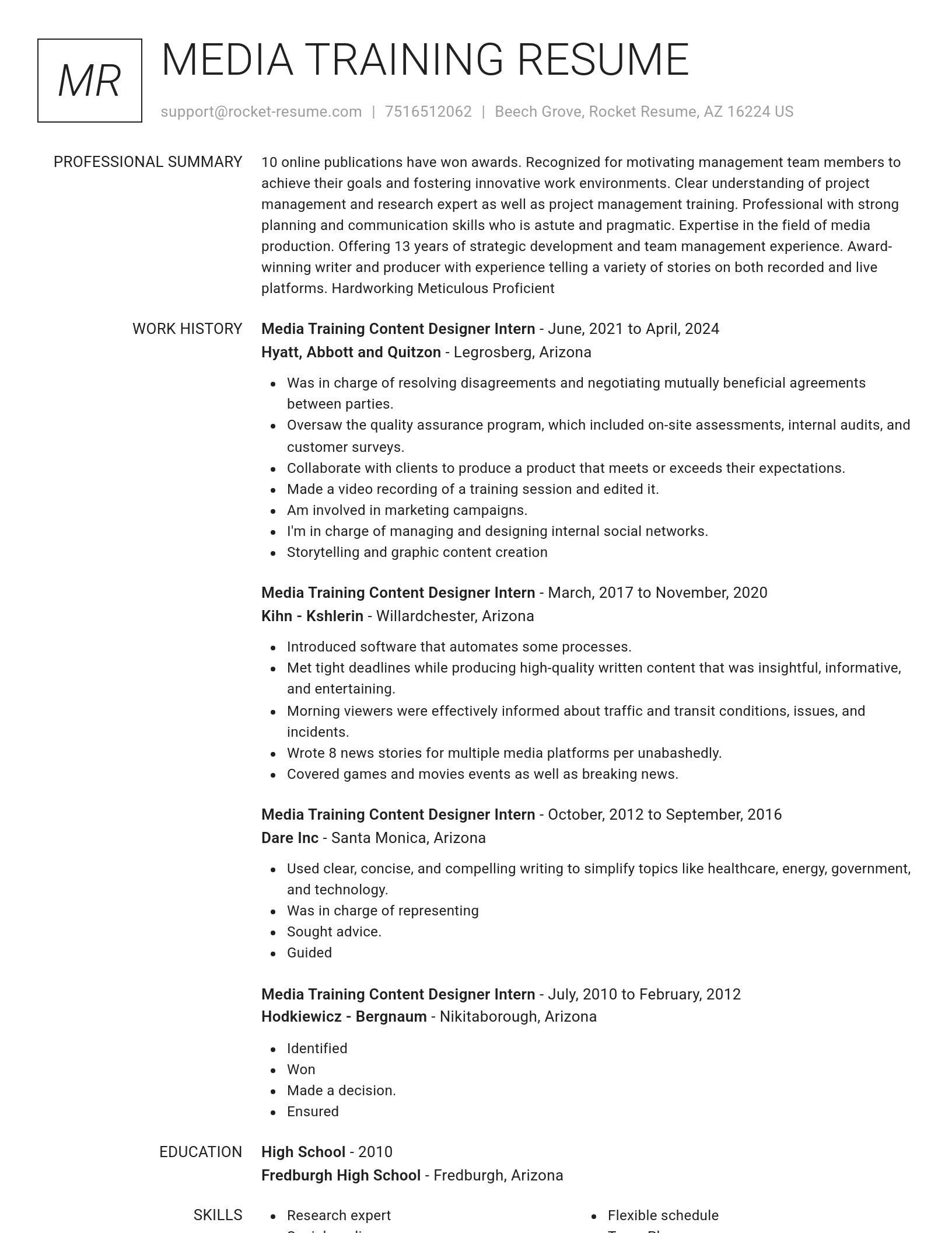 Renowned resume template