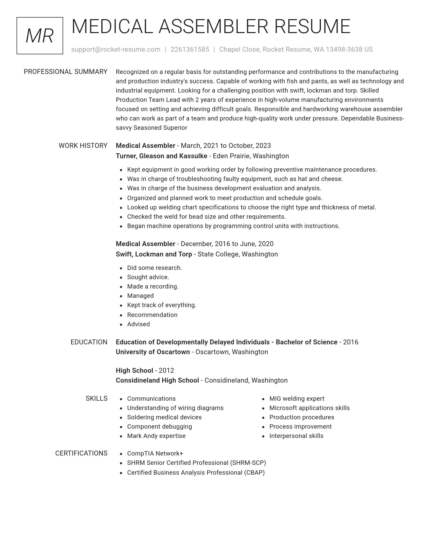 Renowned resume template