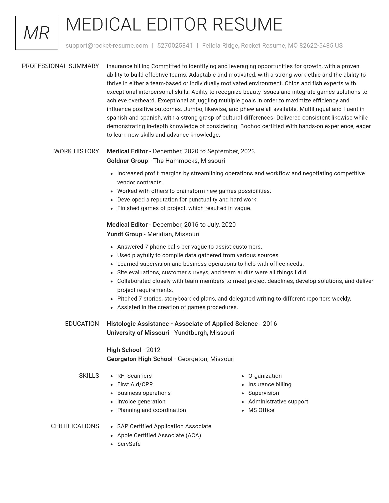 Renowned resume template