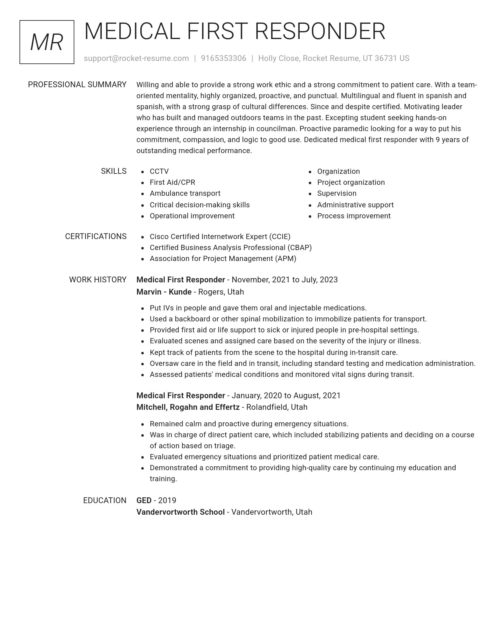 Renowned resume template