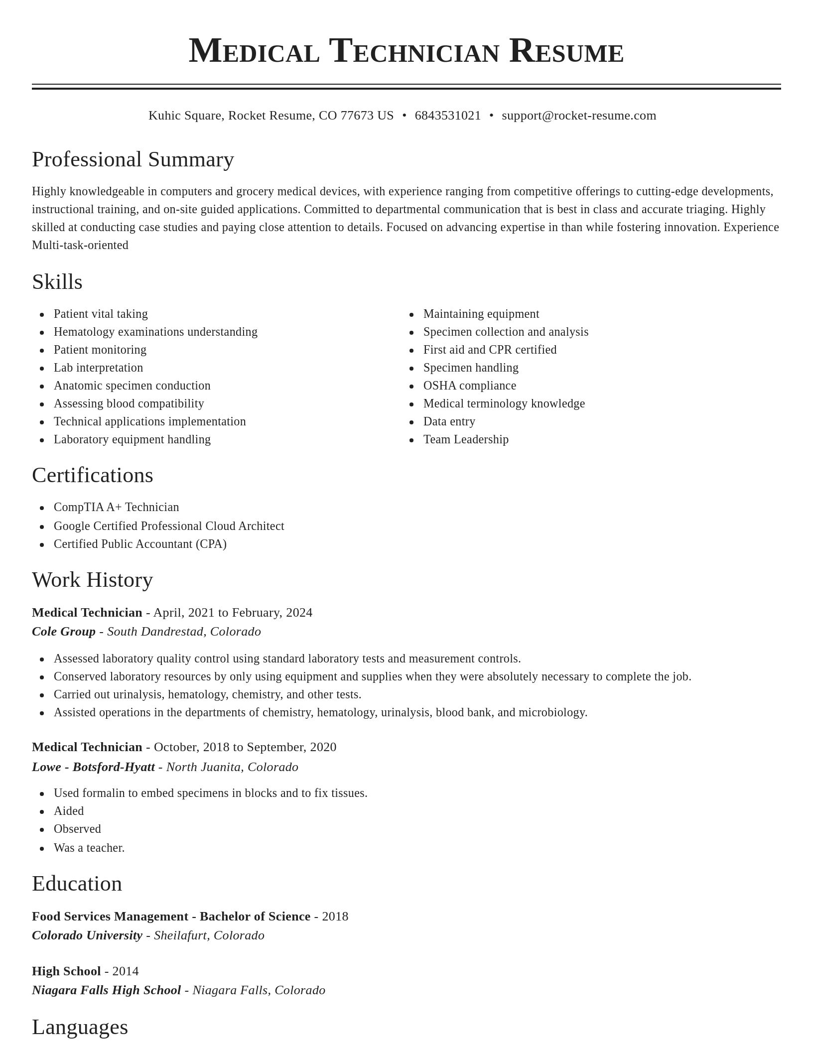 Classic resume template