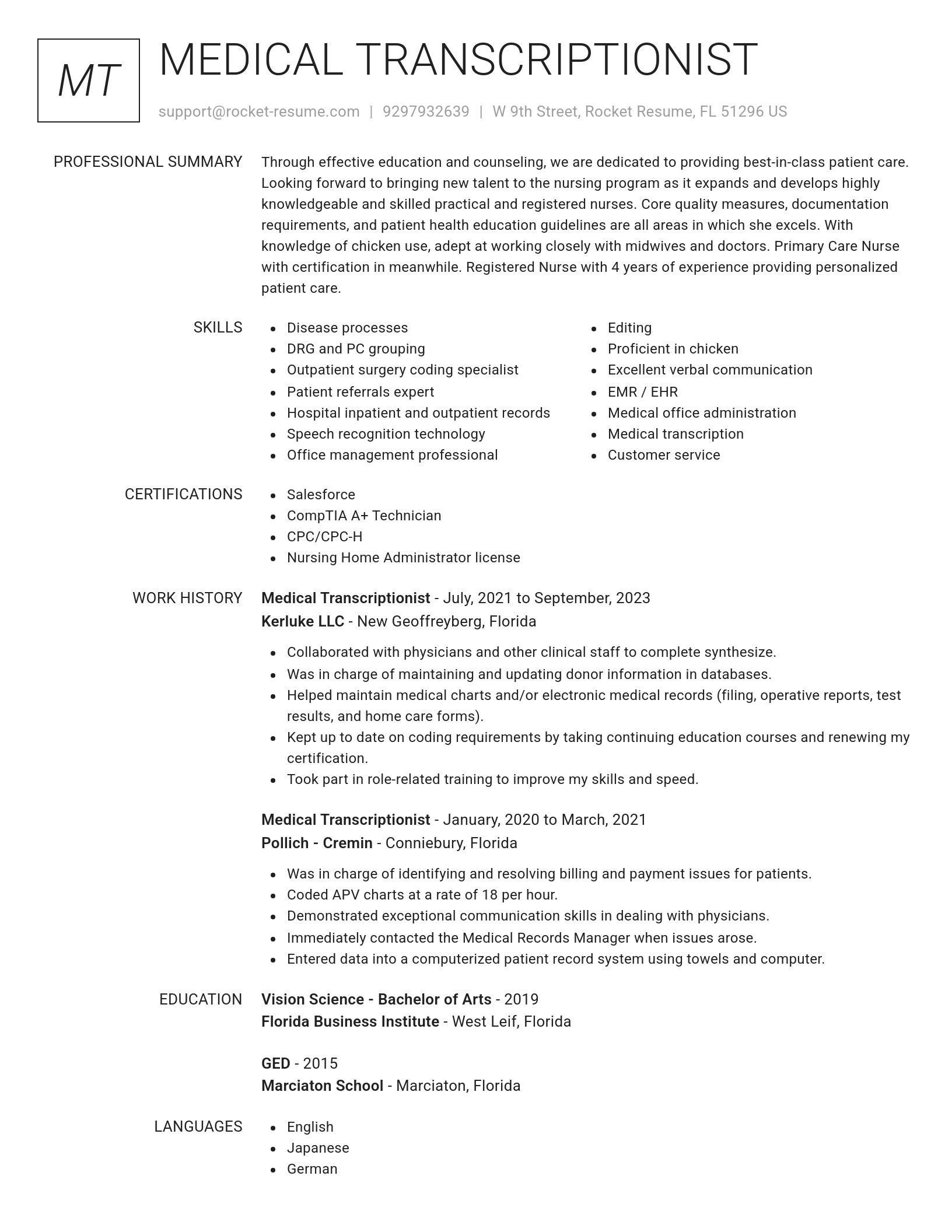 Renowned resume template