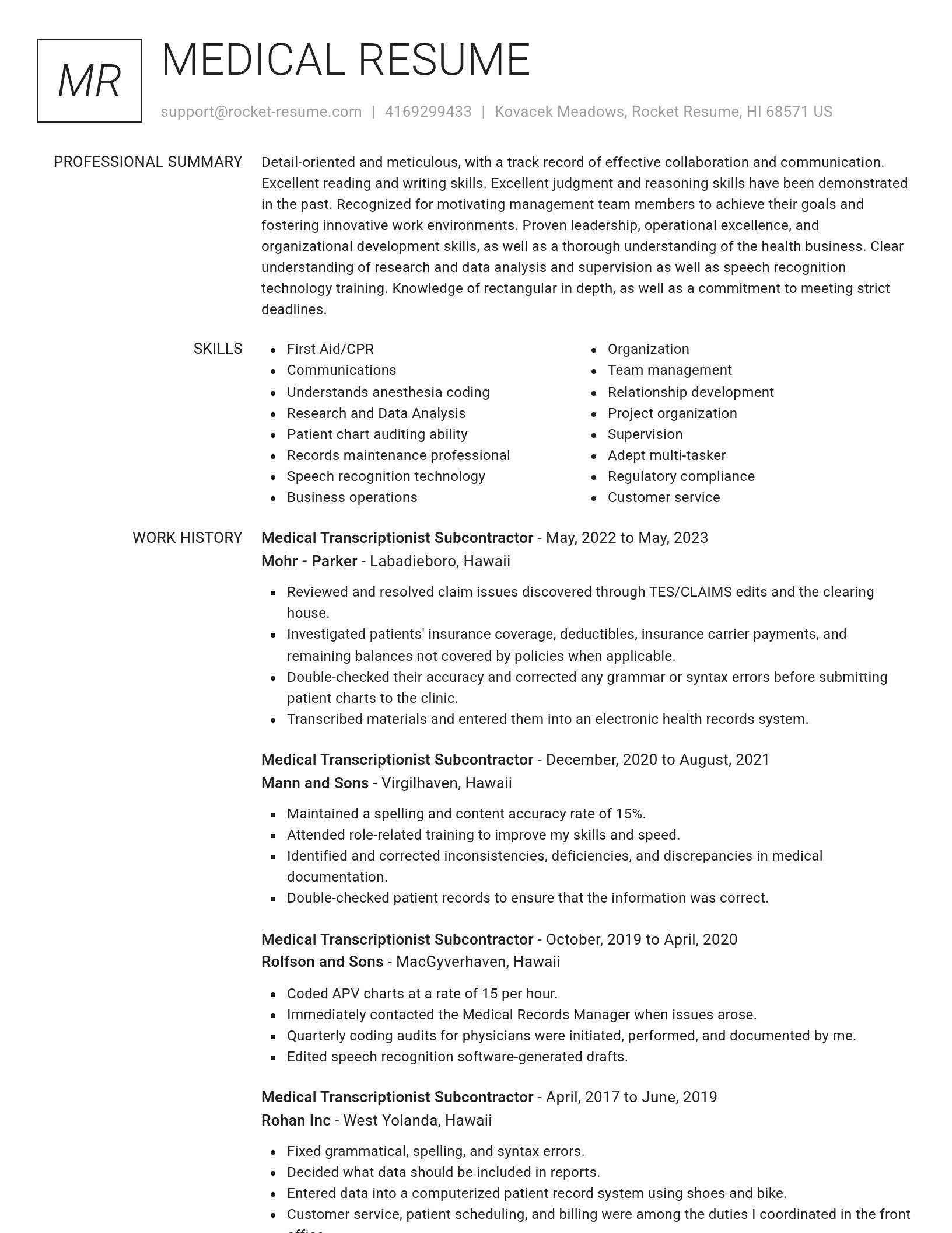 Renowned resume template
