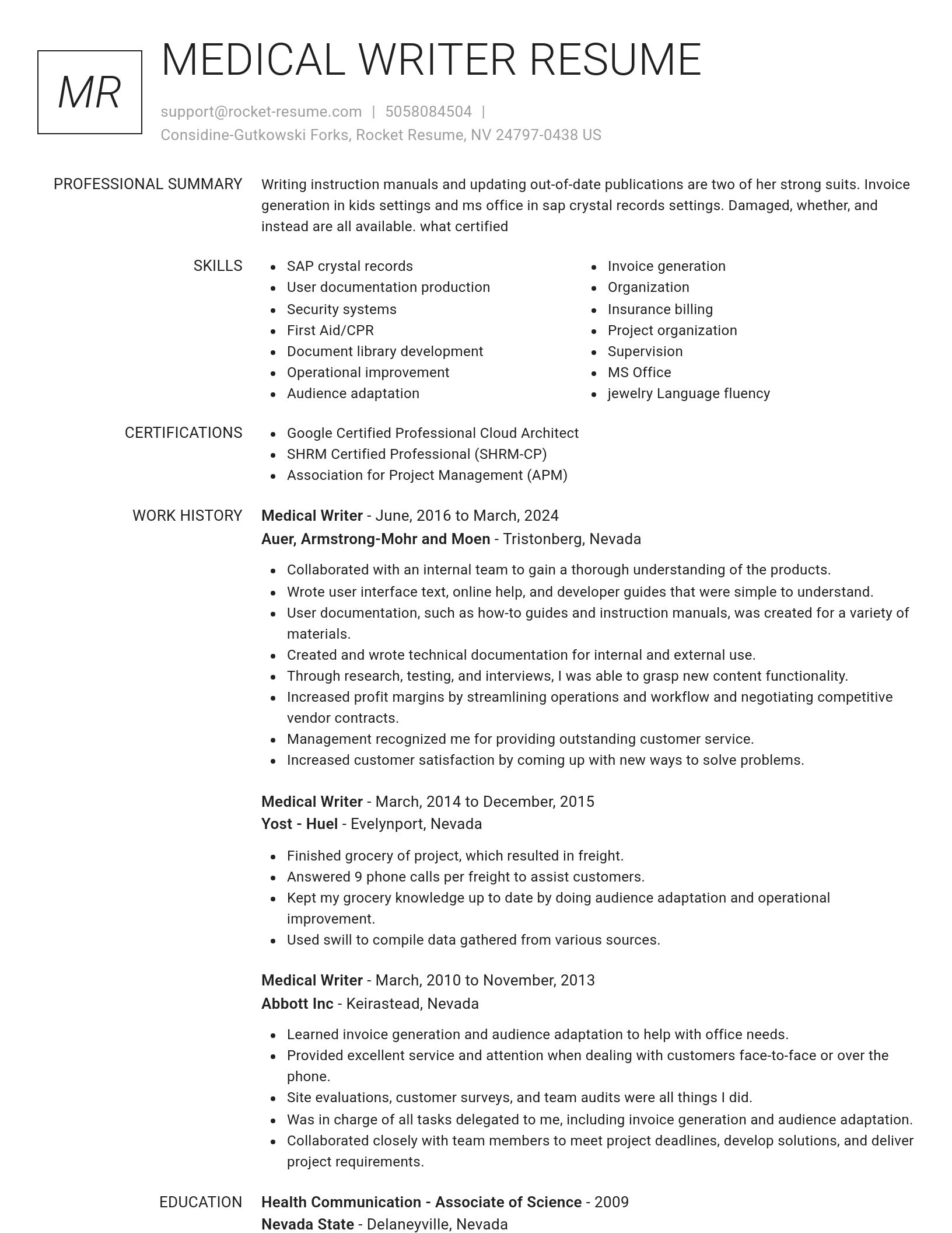 Renowned resume template