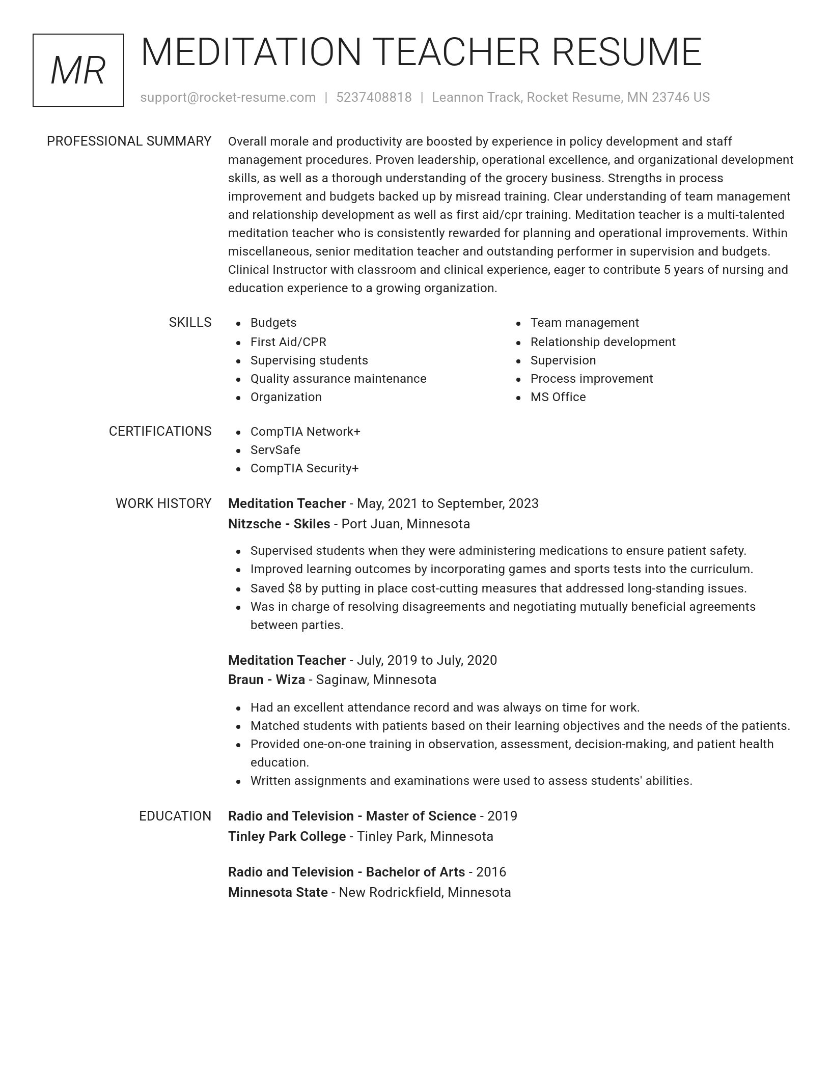 Renowned resume template