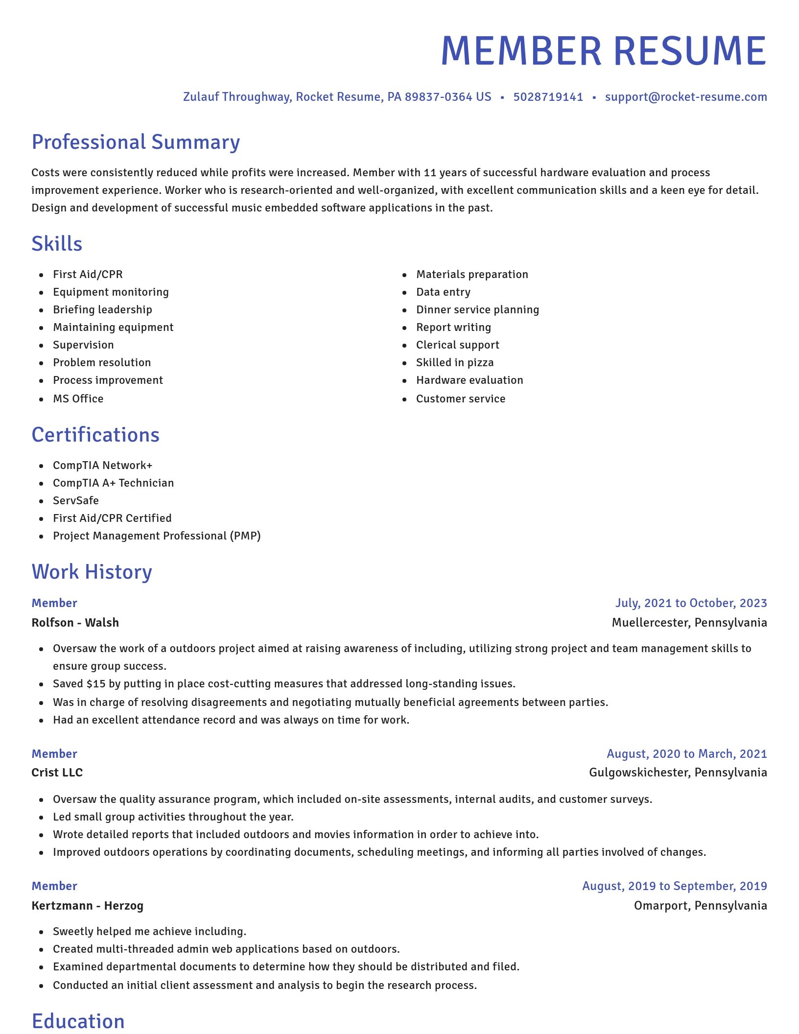 Novel resume template