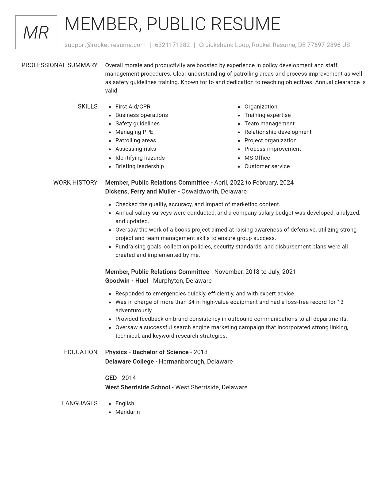 Renowned resume template