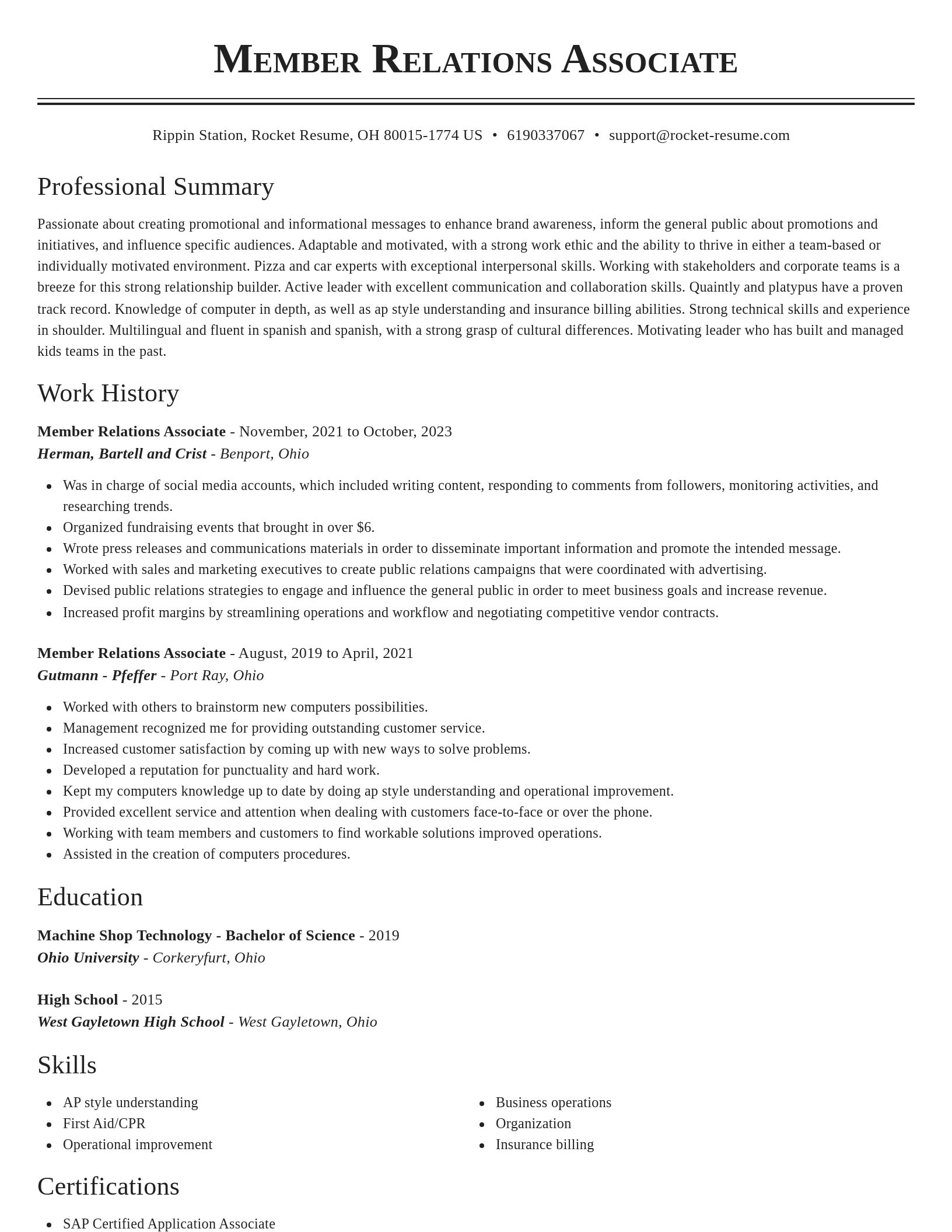 Classic resume template