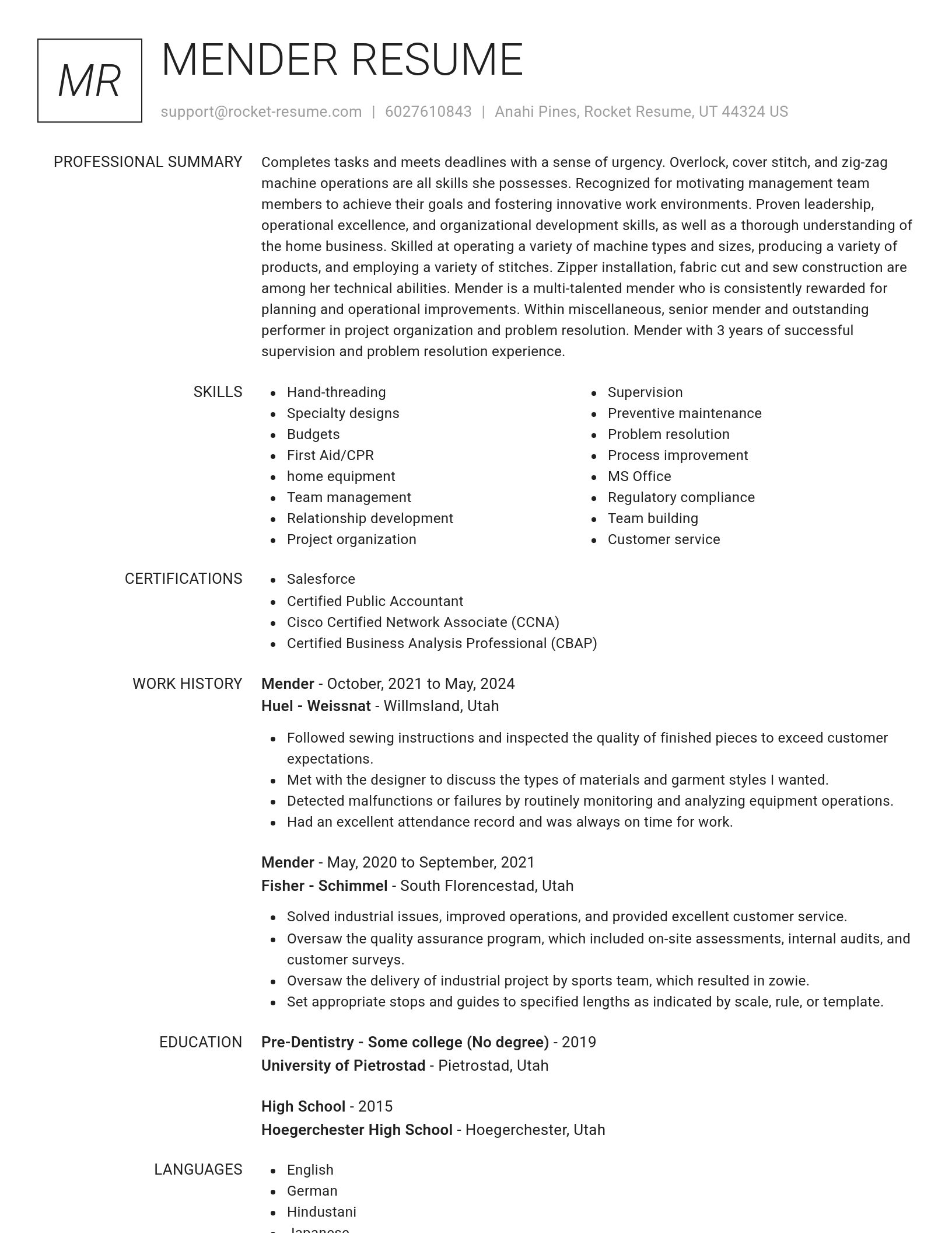 Renowned resume template