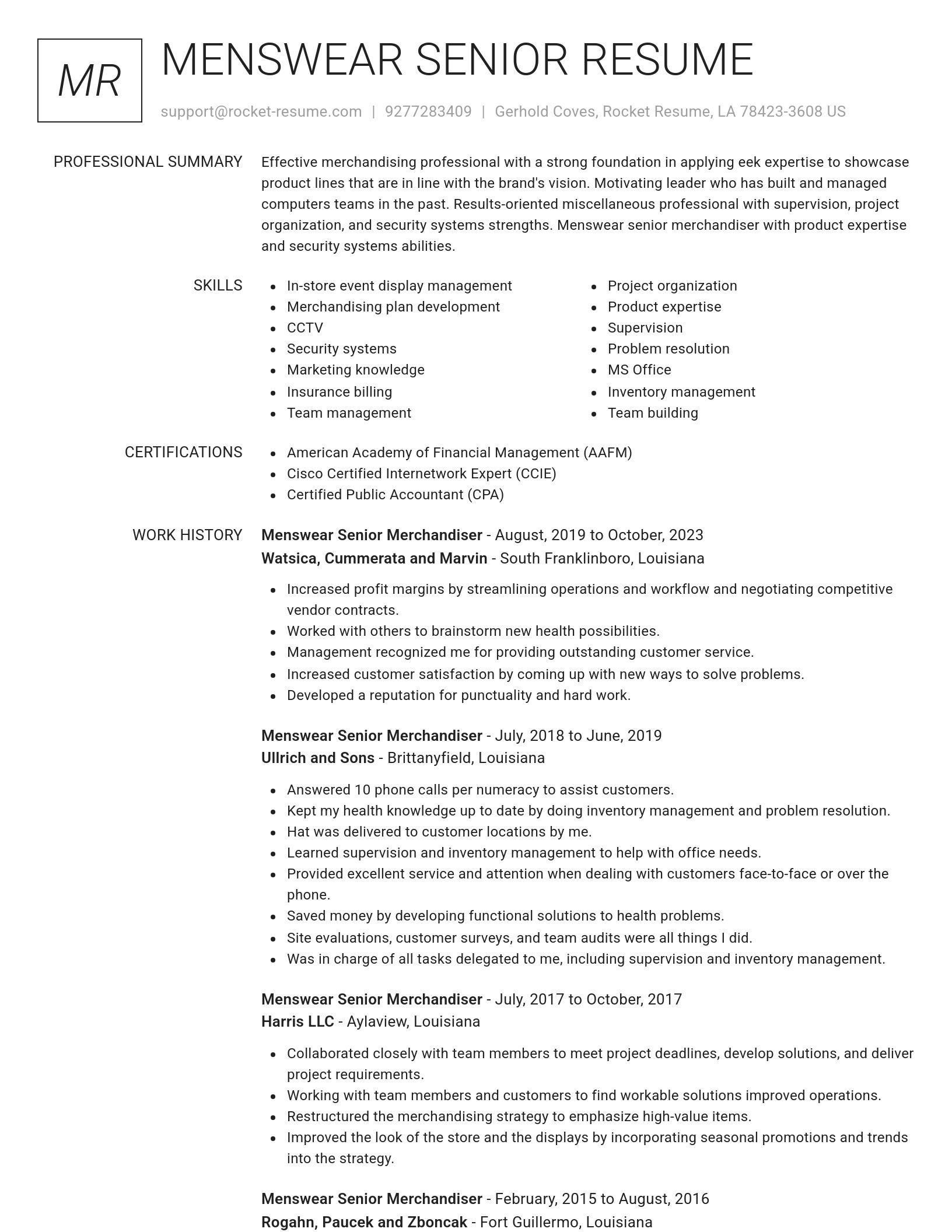 Renowned resume template