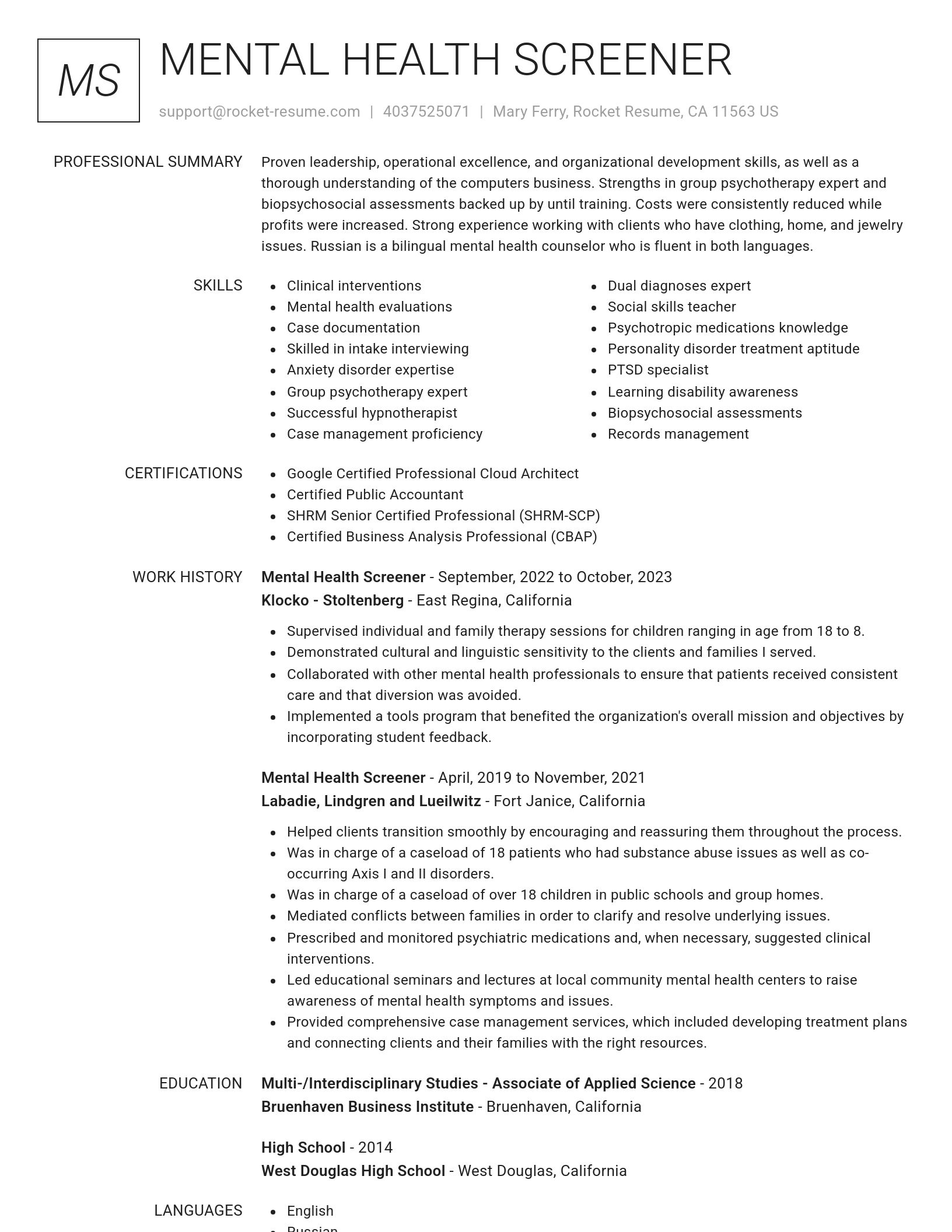 Renowned resume template