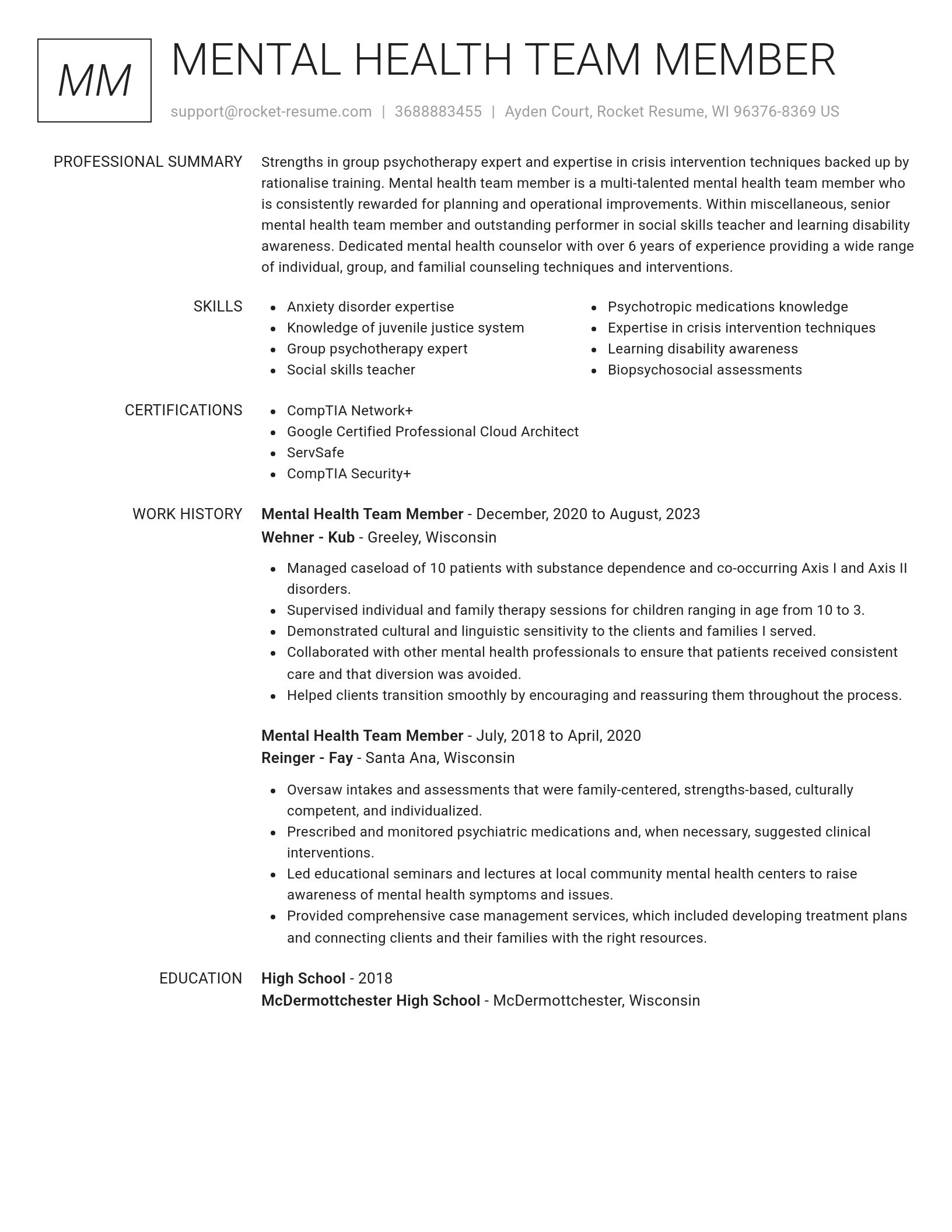 Renowned resume template
