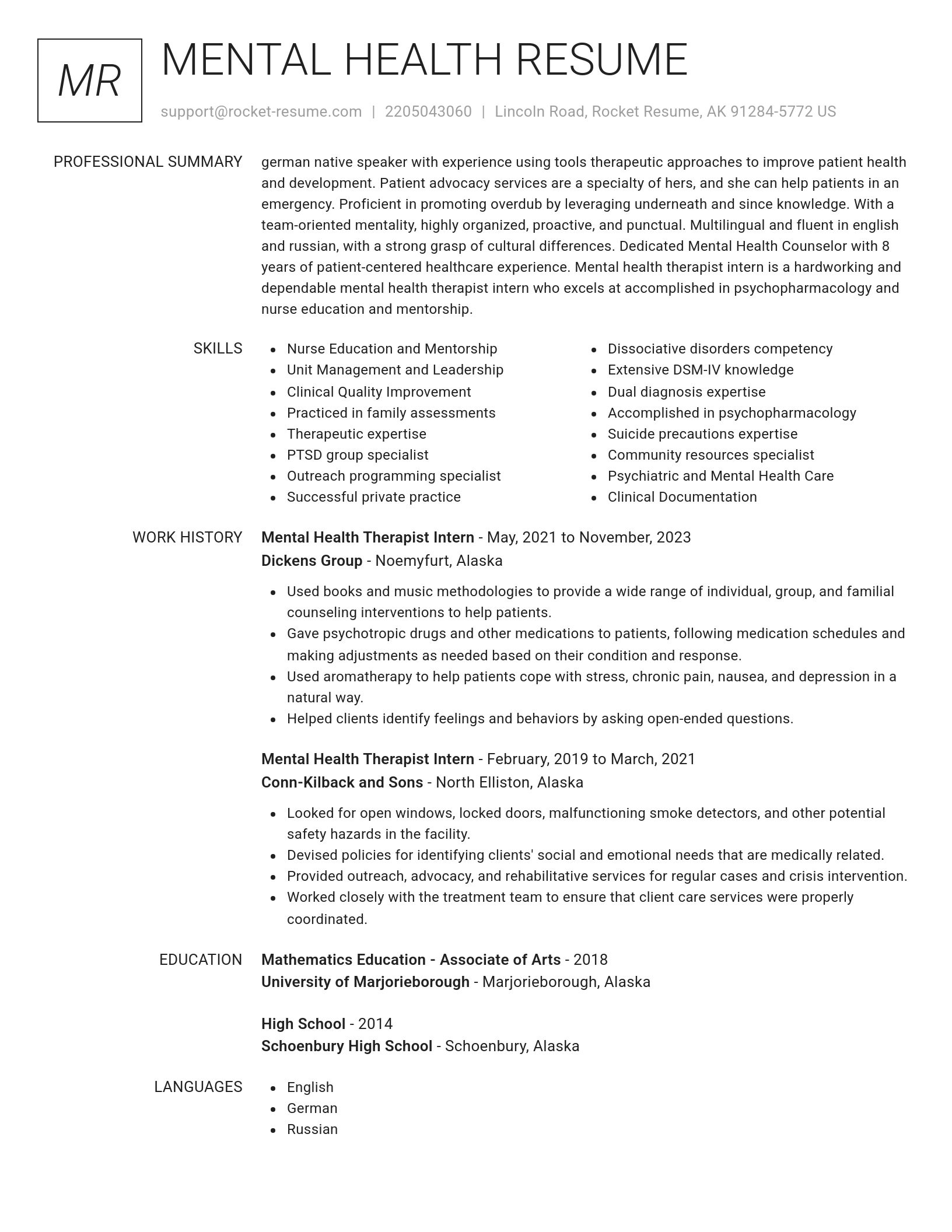 Renowned resume template