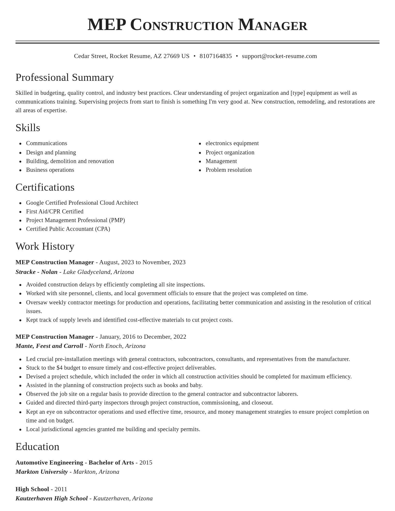 Classic resume template