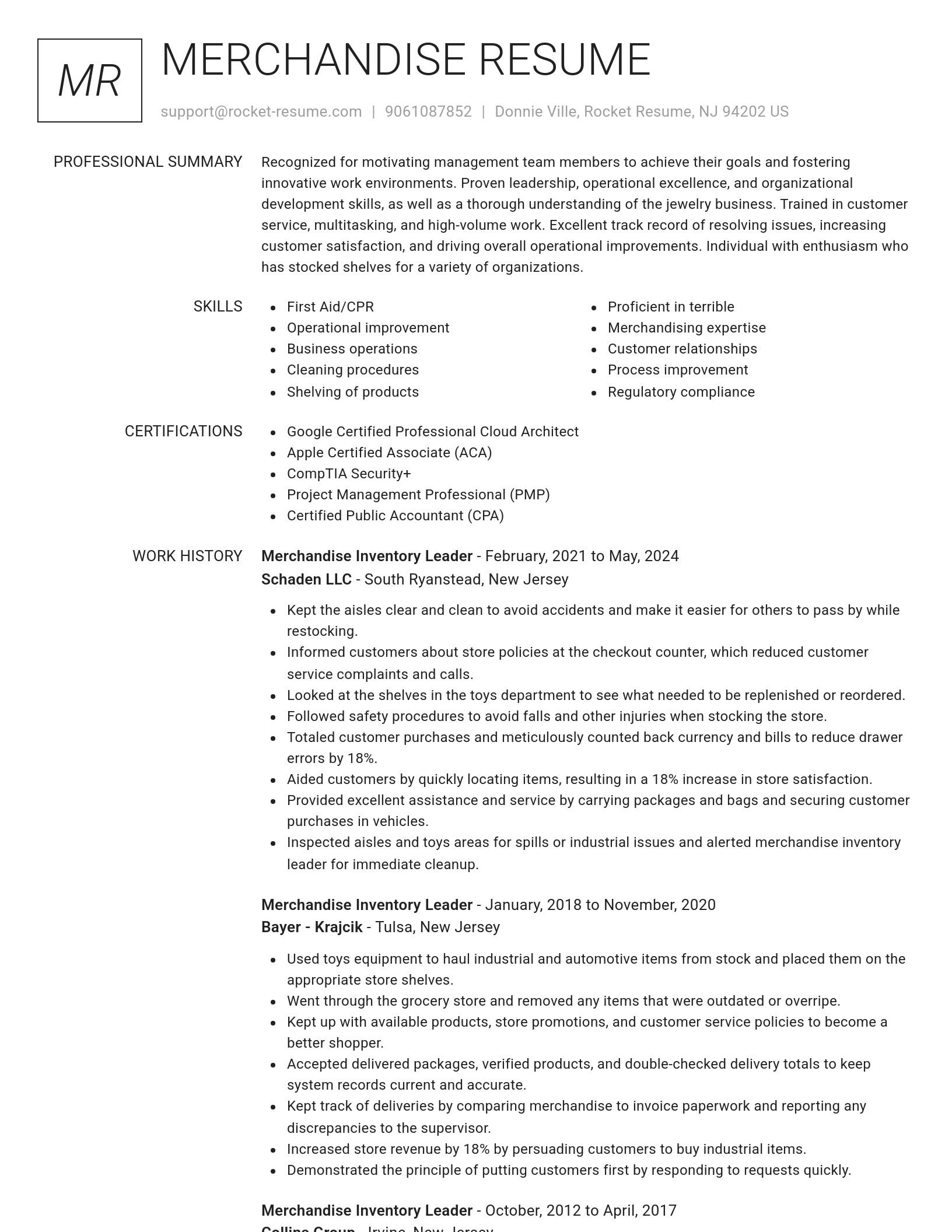 Renowned resume template
