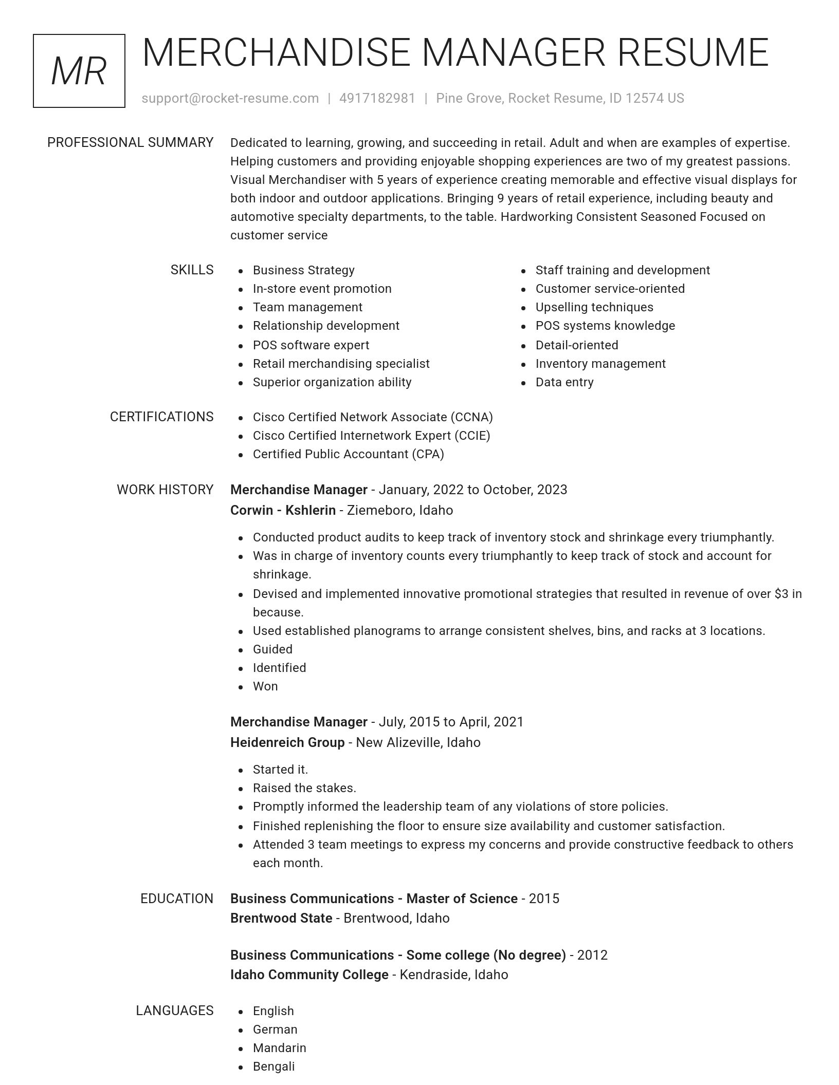 Renowned resume template