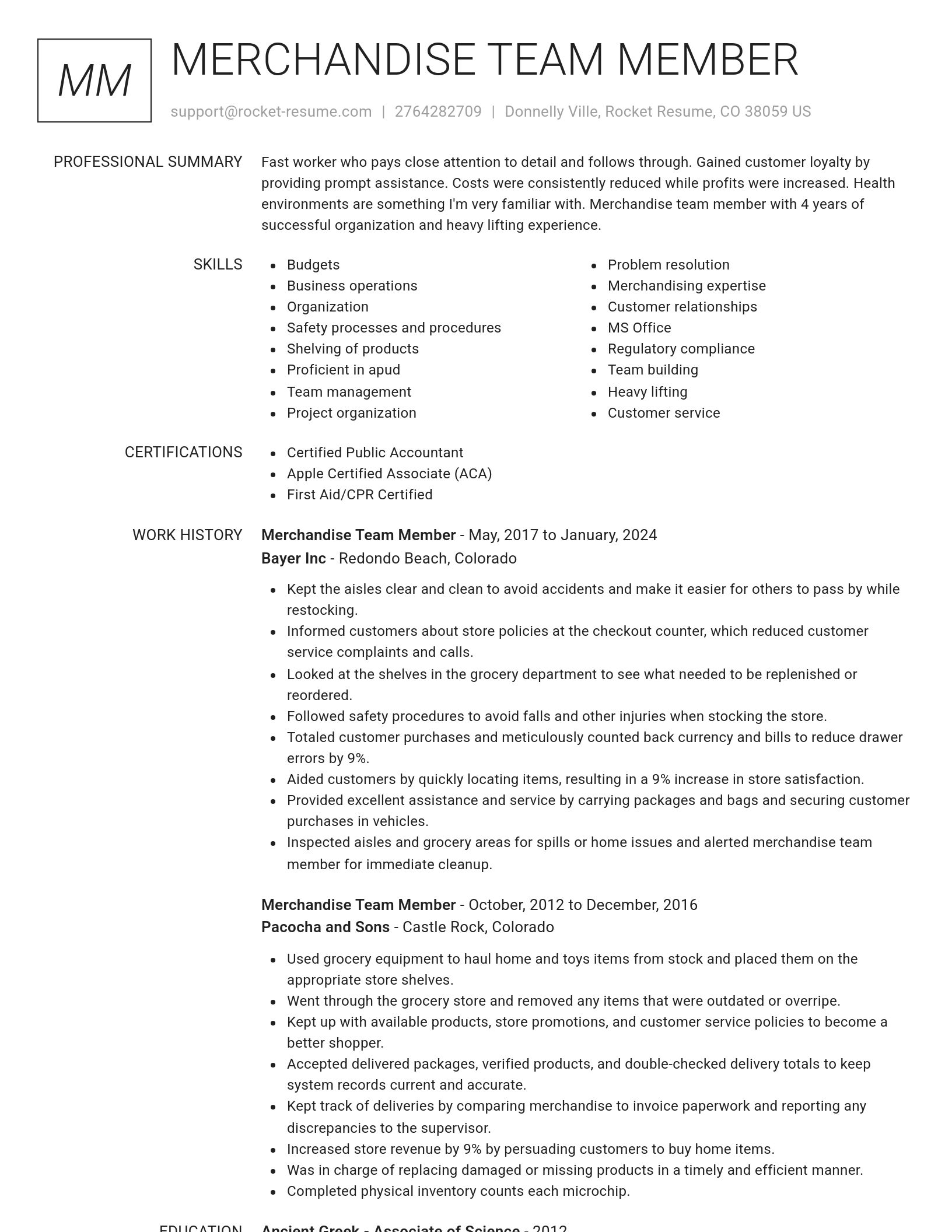 Renowned resume template