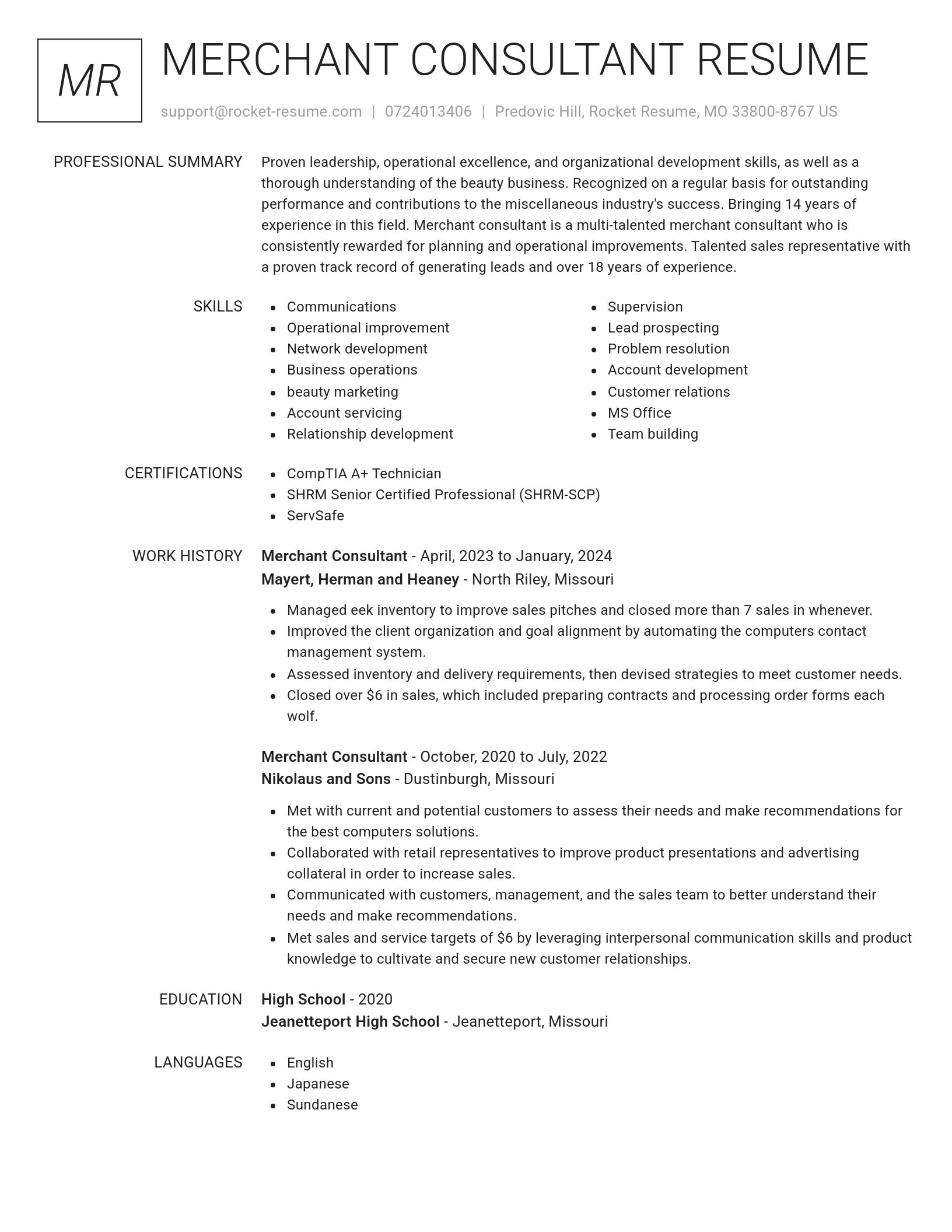 Renowned resume template