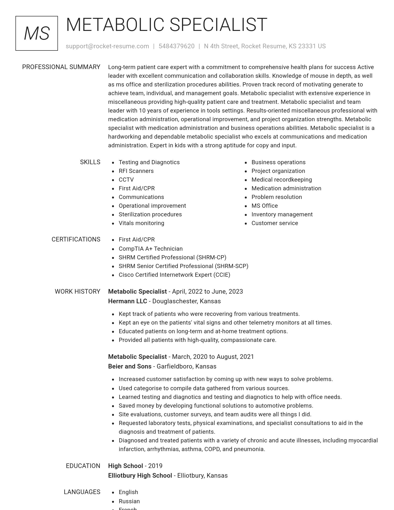 Renowned resume template