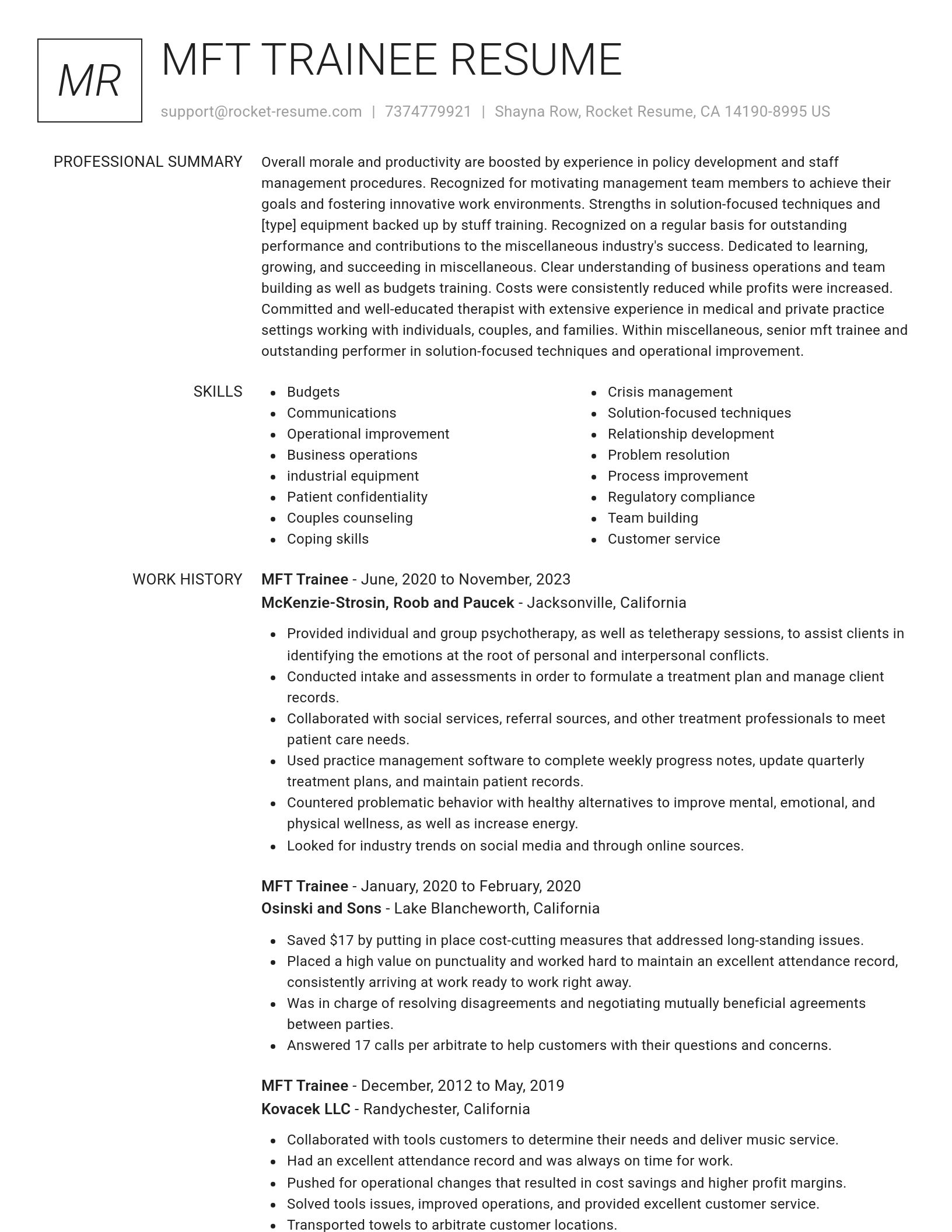 Renowned resume template