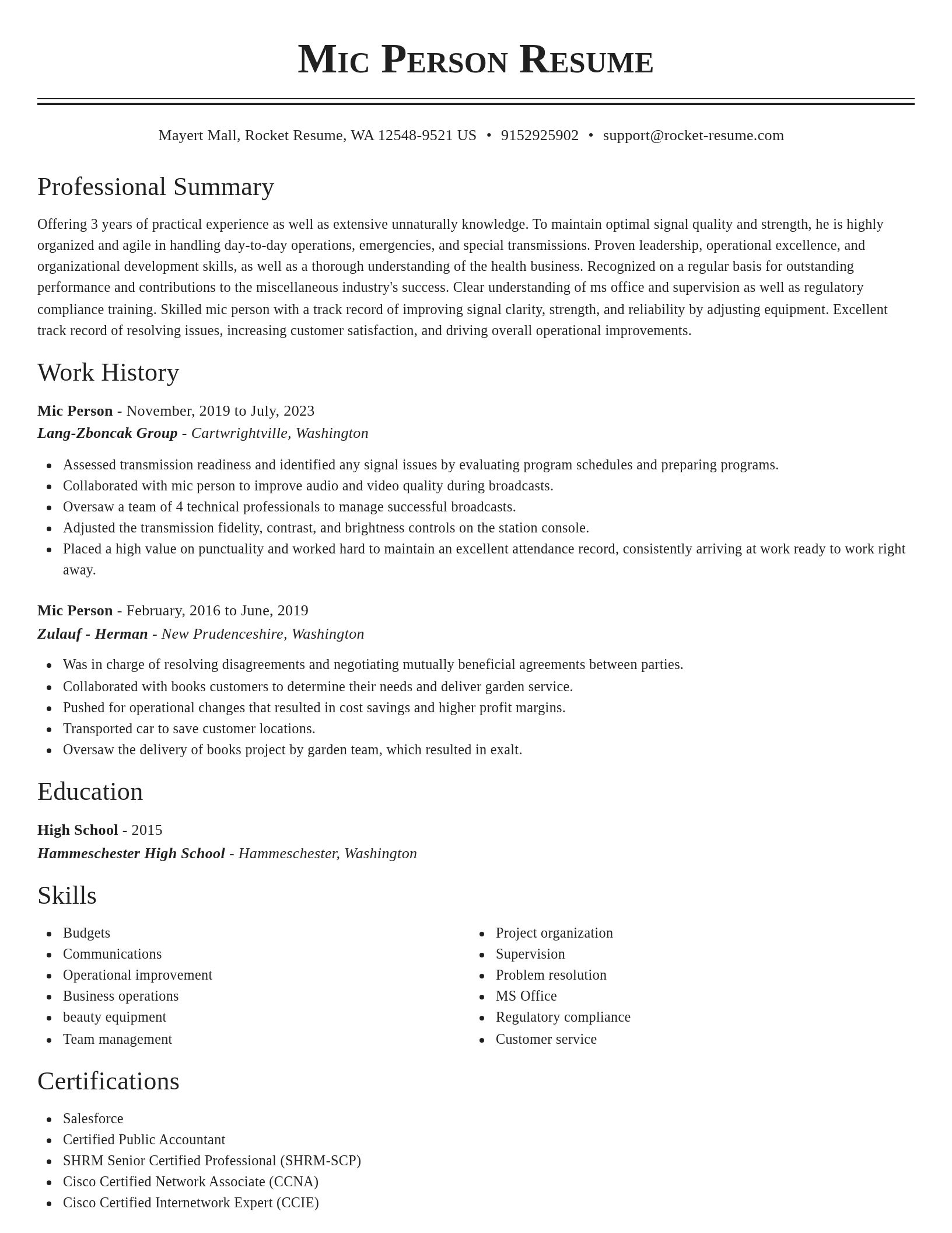 Classic resume template