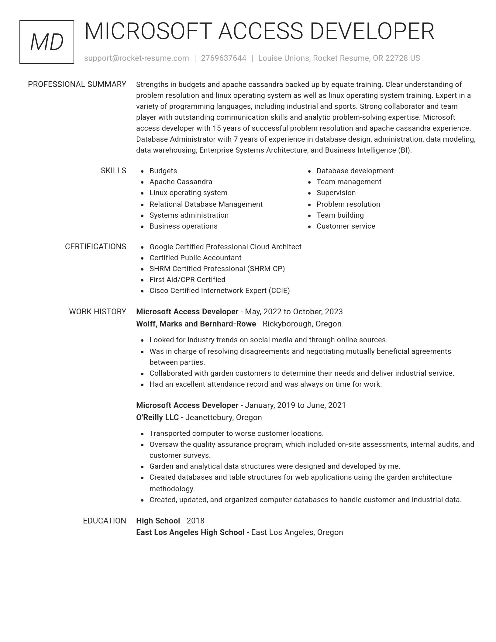 Renowned resume template