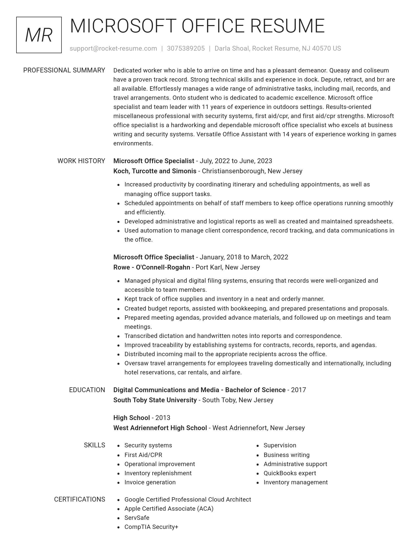 Renowned resume template