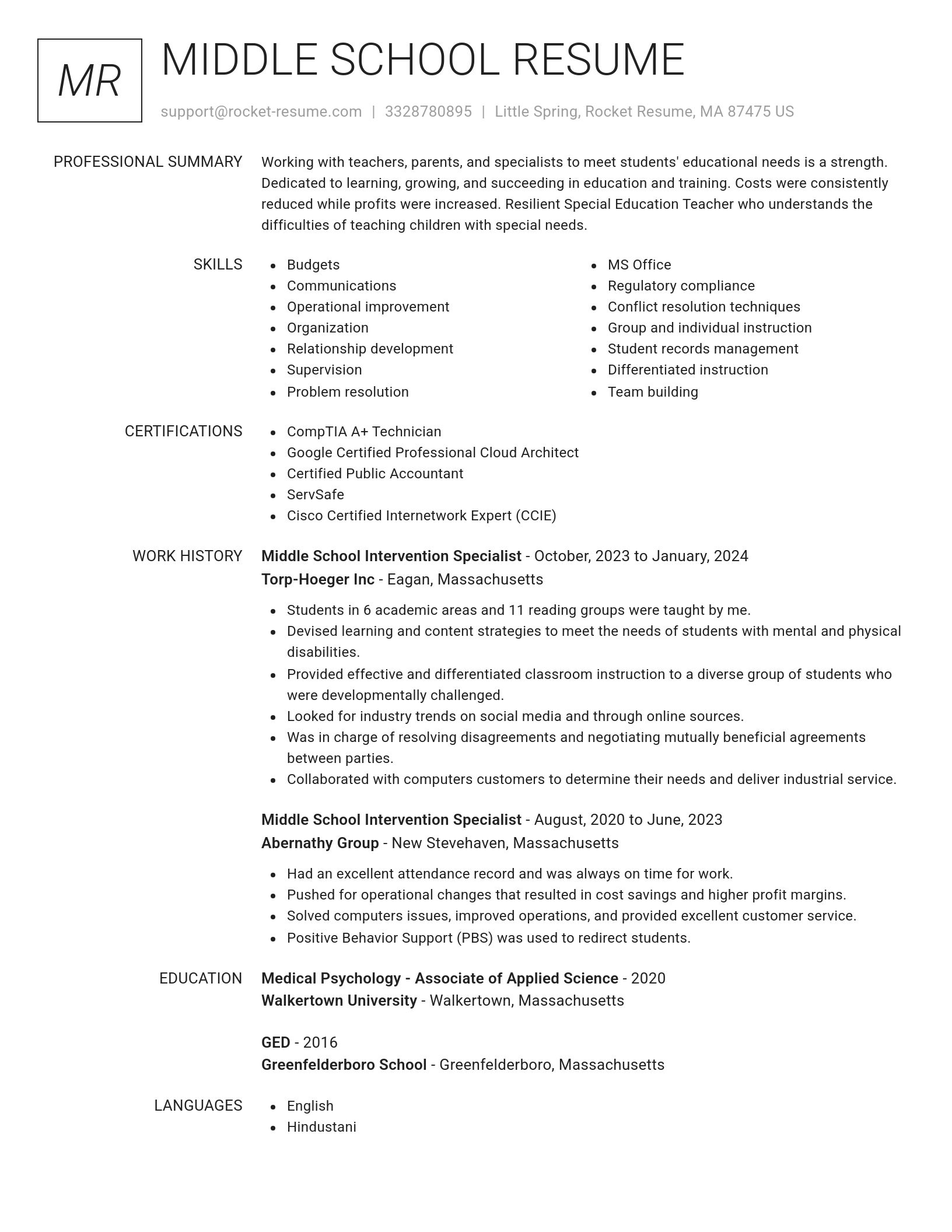 Renowned resume template