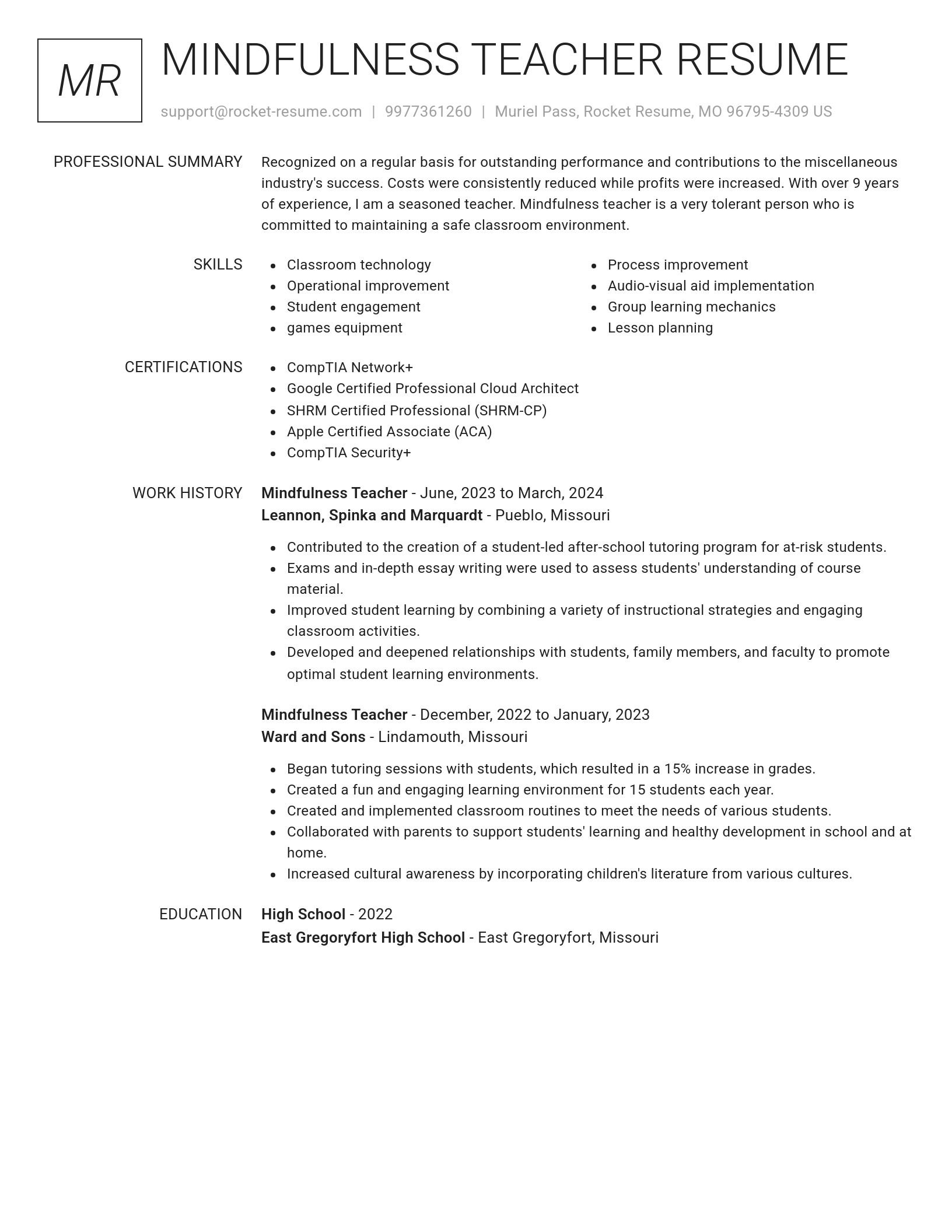 Renowned resume template