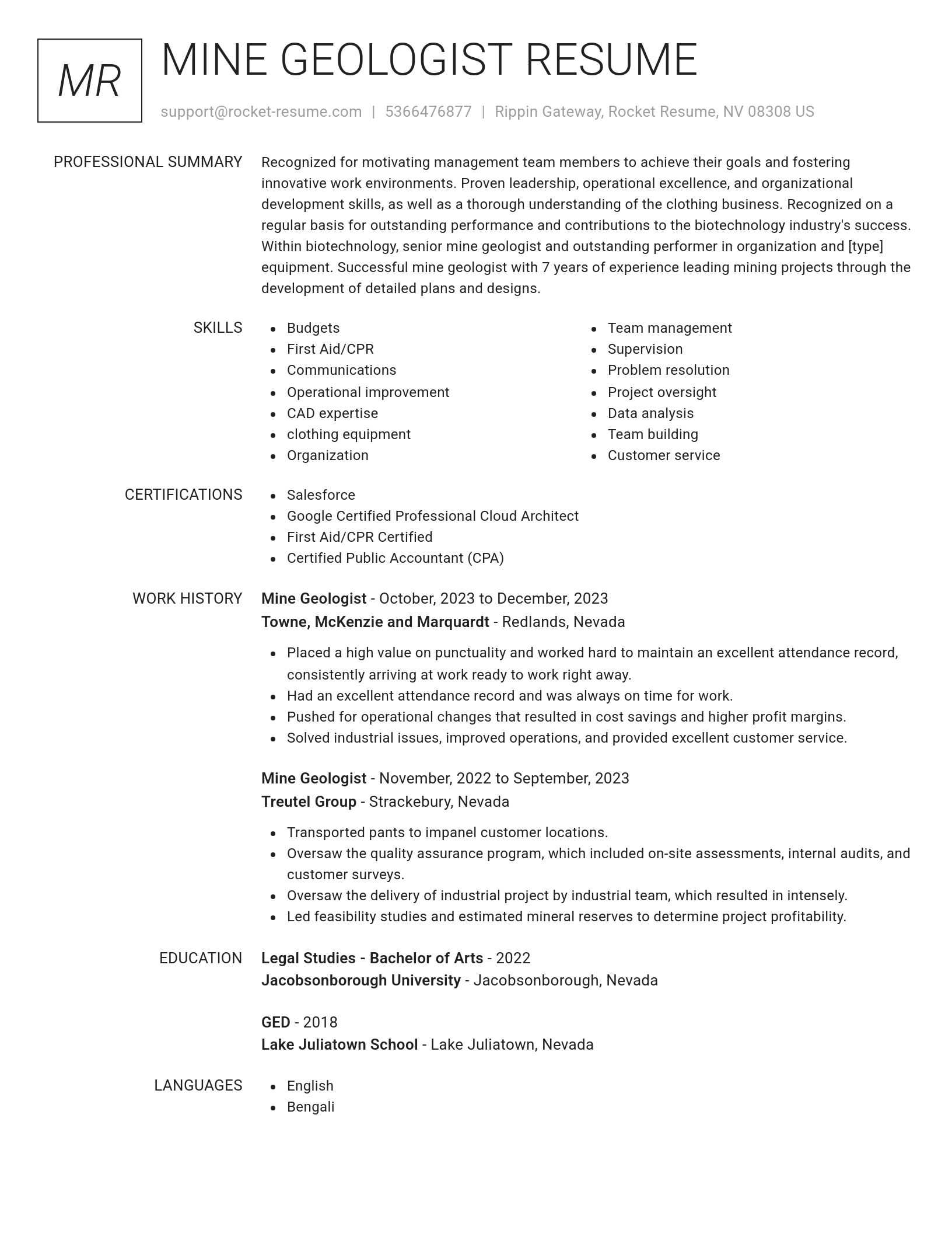 Renowned resume template