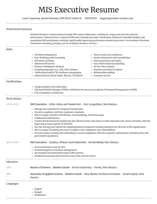 Dignified resume template