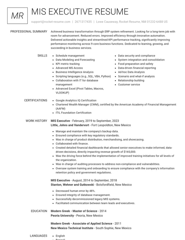 Renowned resume template