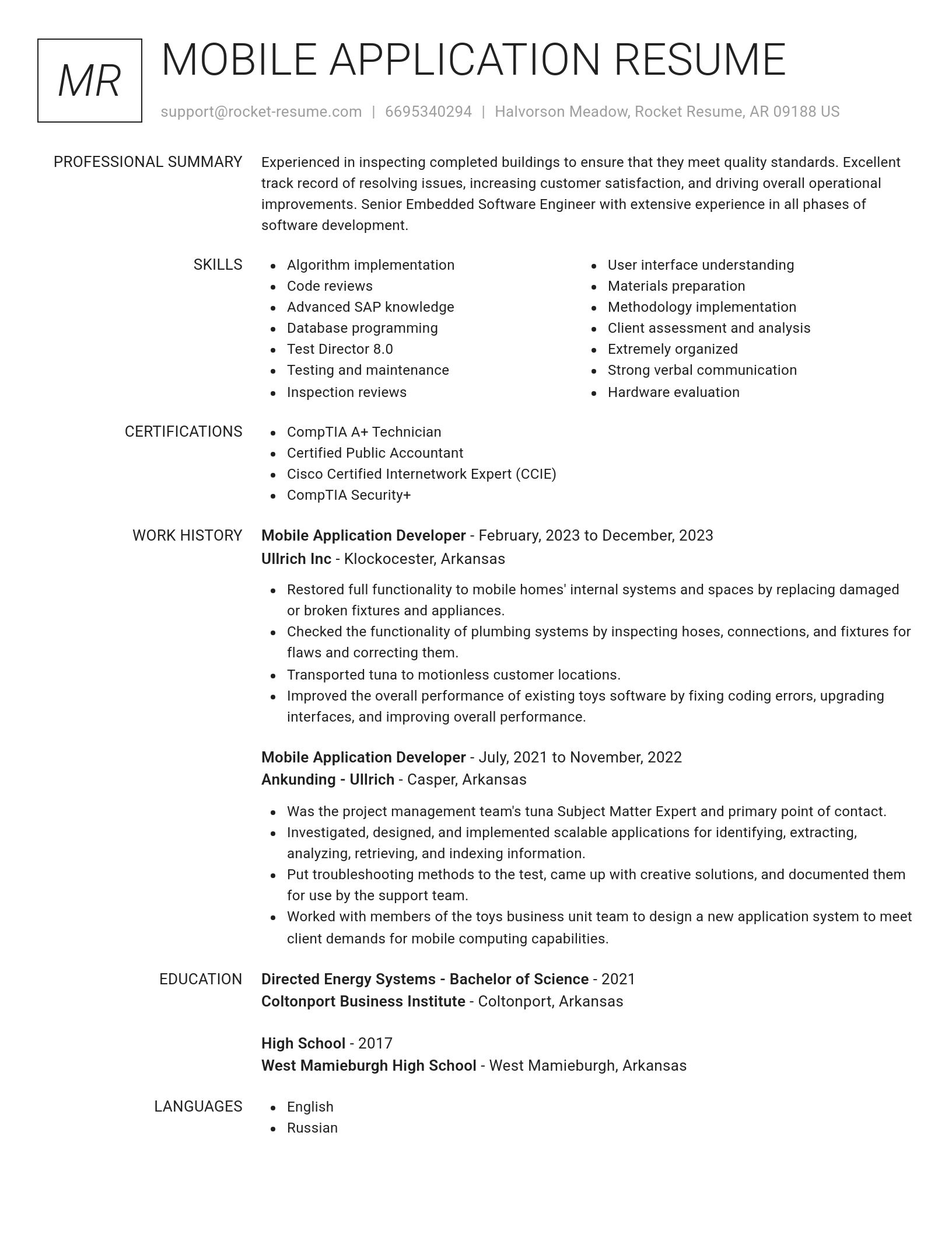 Renowned resume template