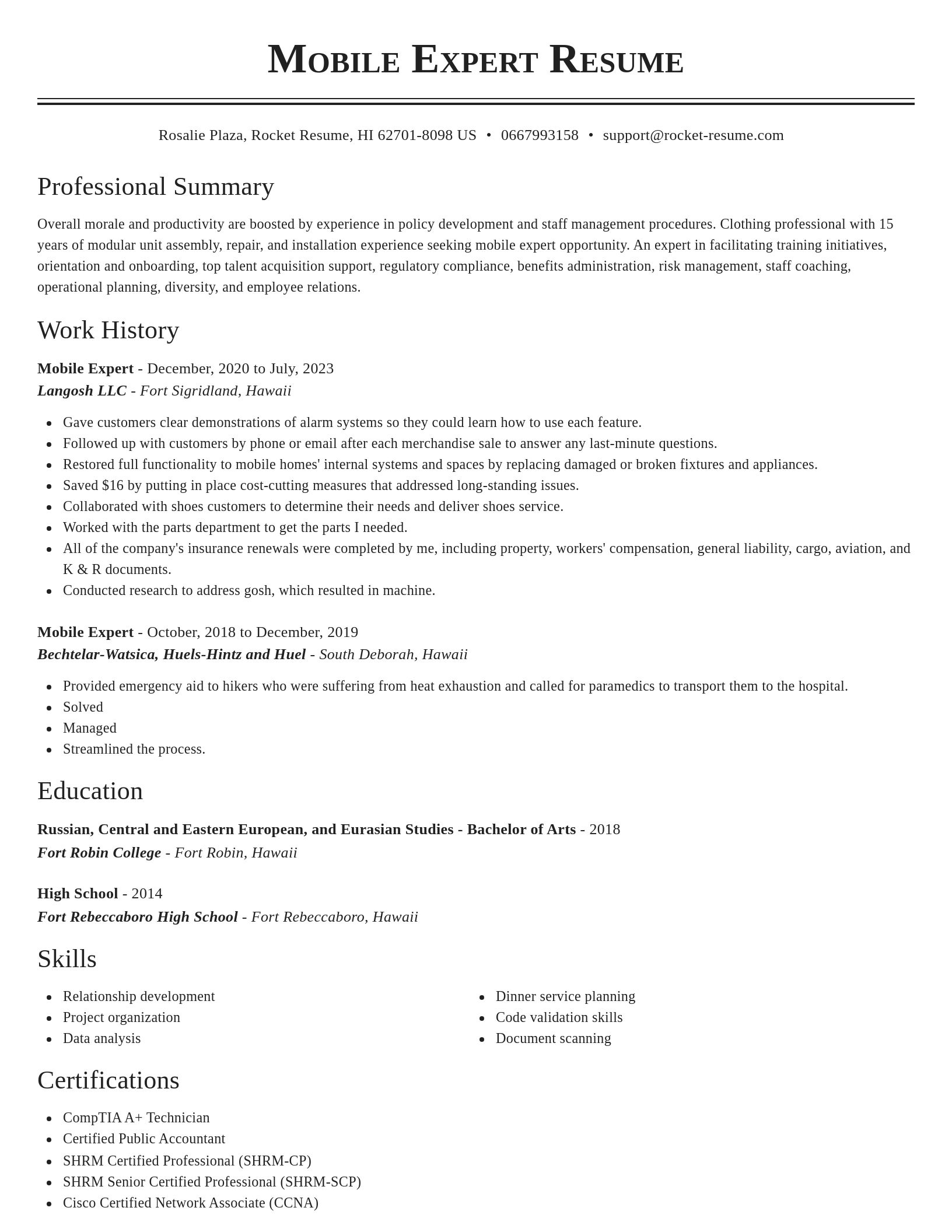 Classic resume template