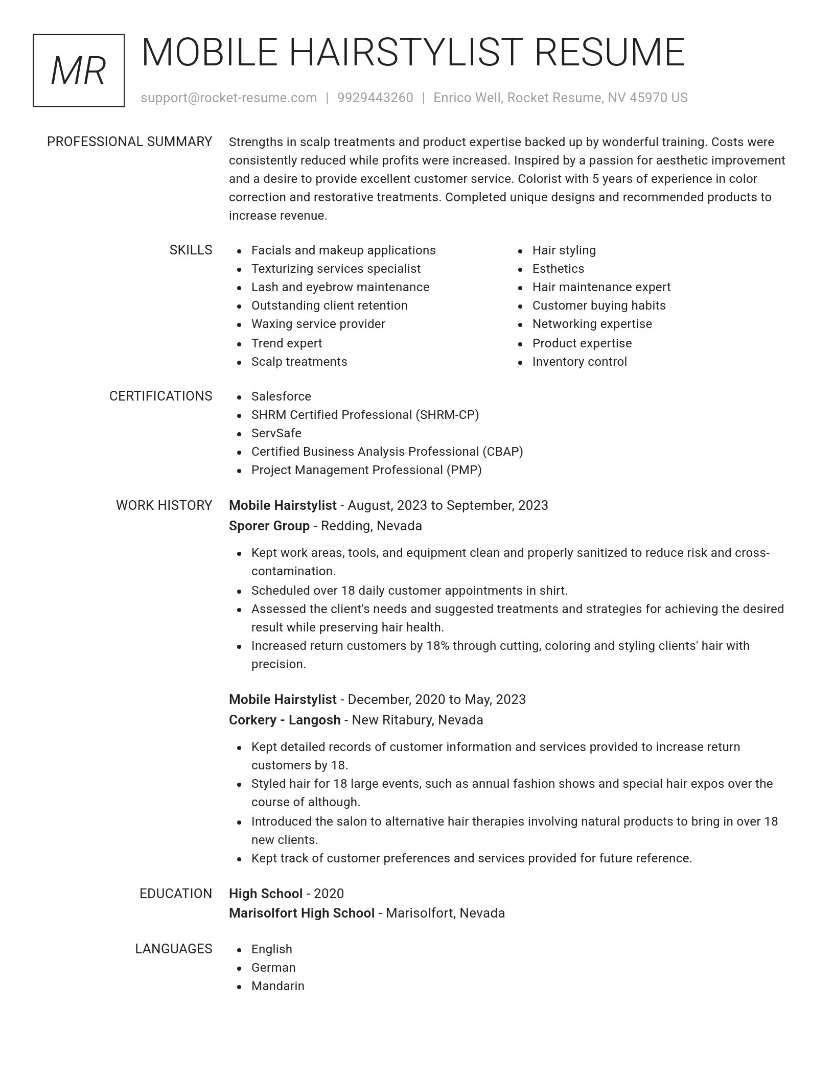 Renowned resume template