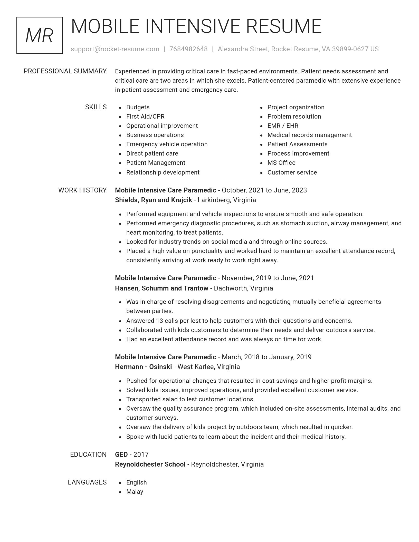 Renowned resume template