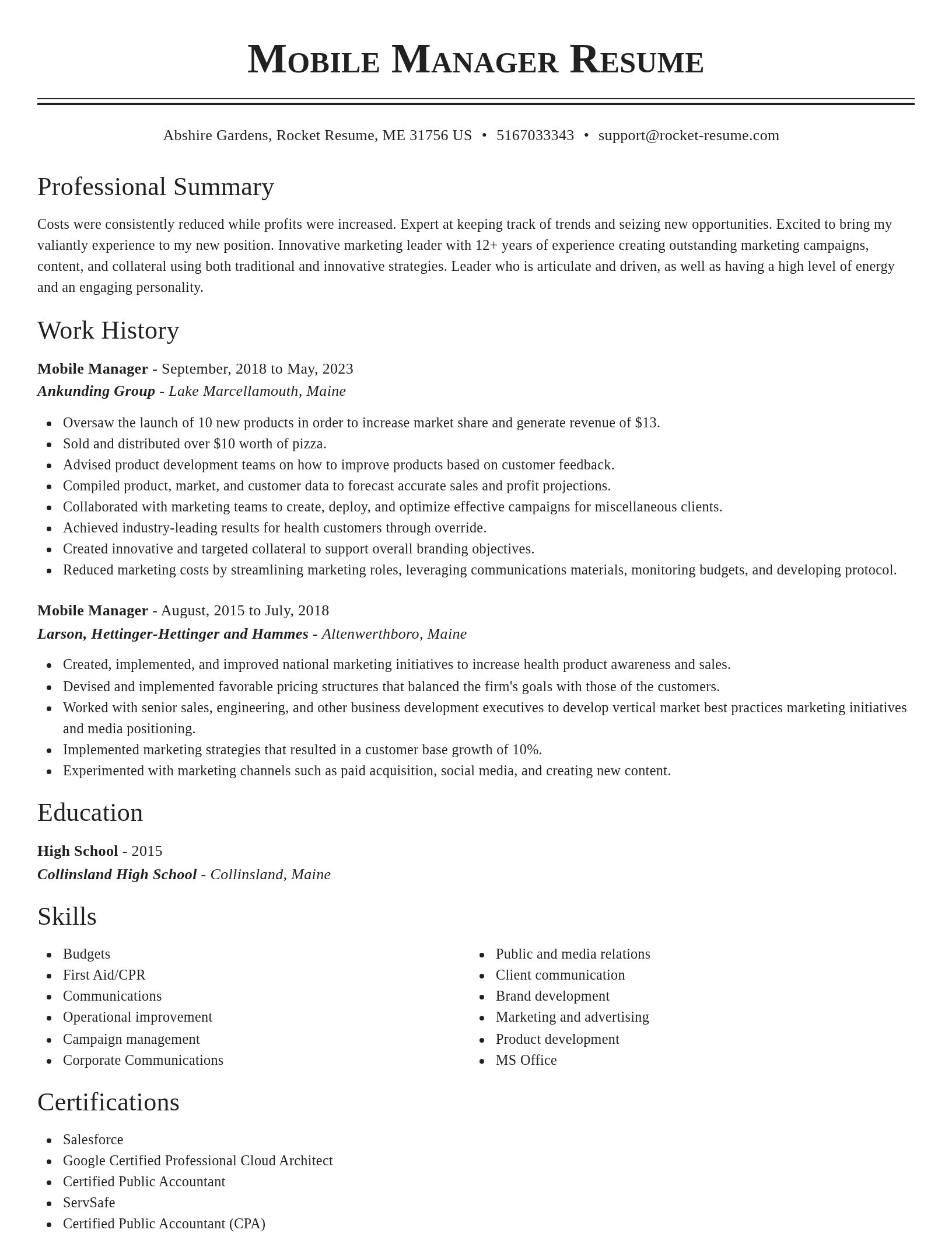 Classic resume template