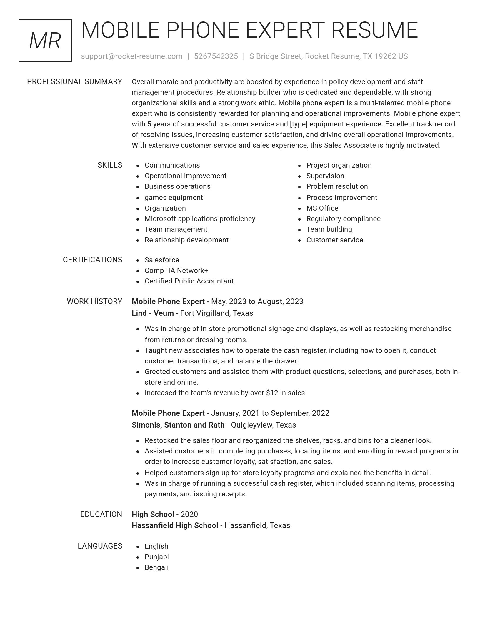 Renowned resume template