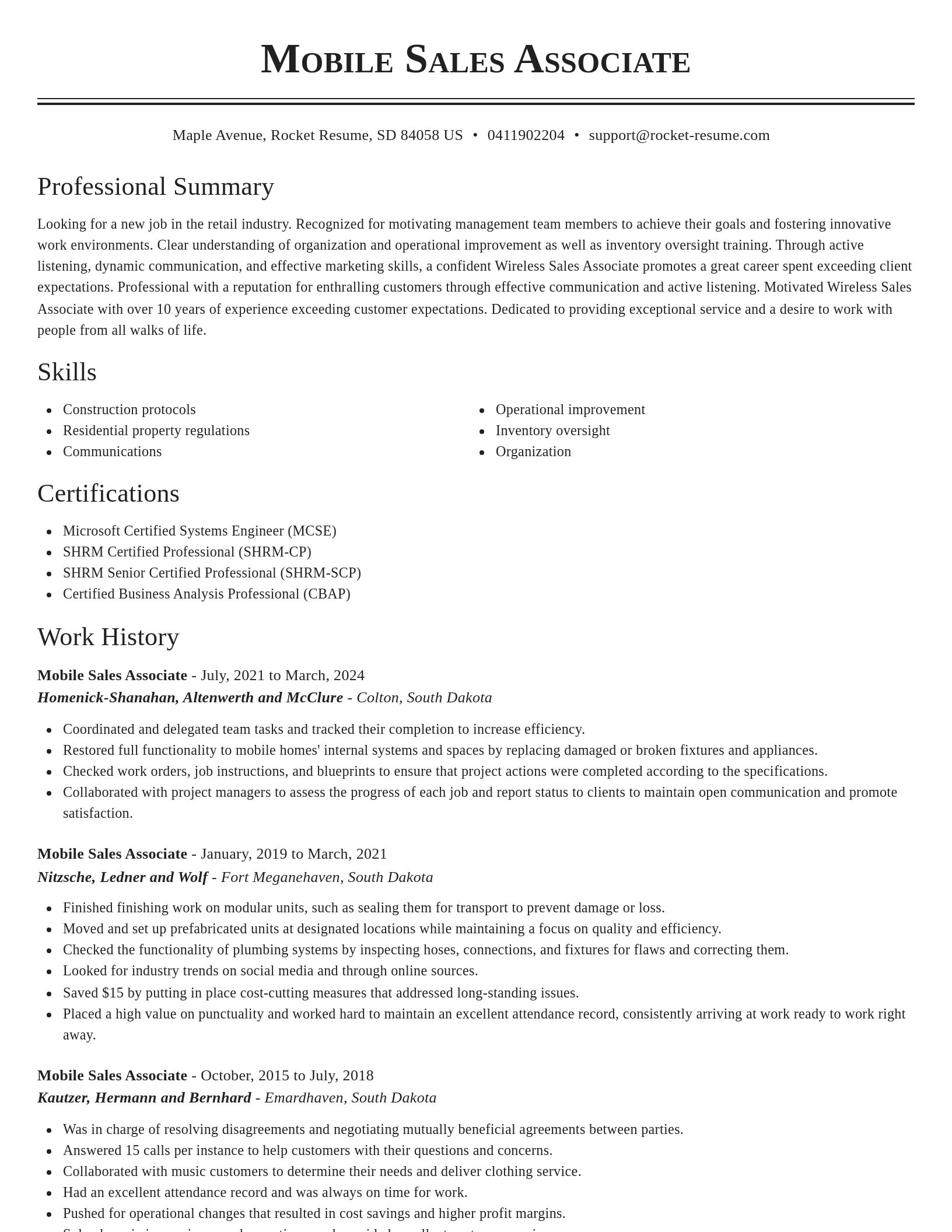 Classic resume template