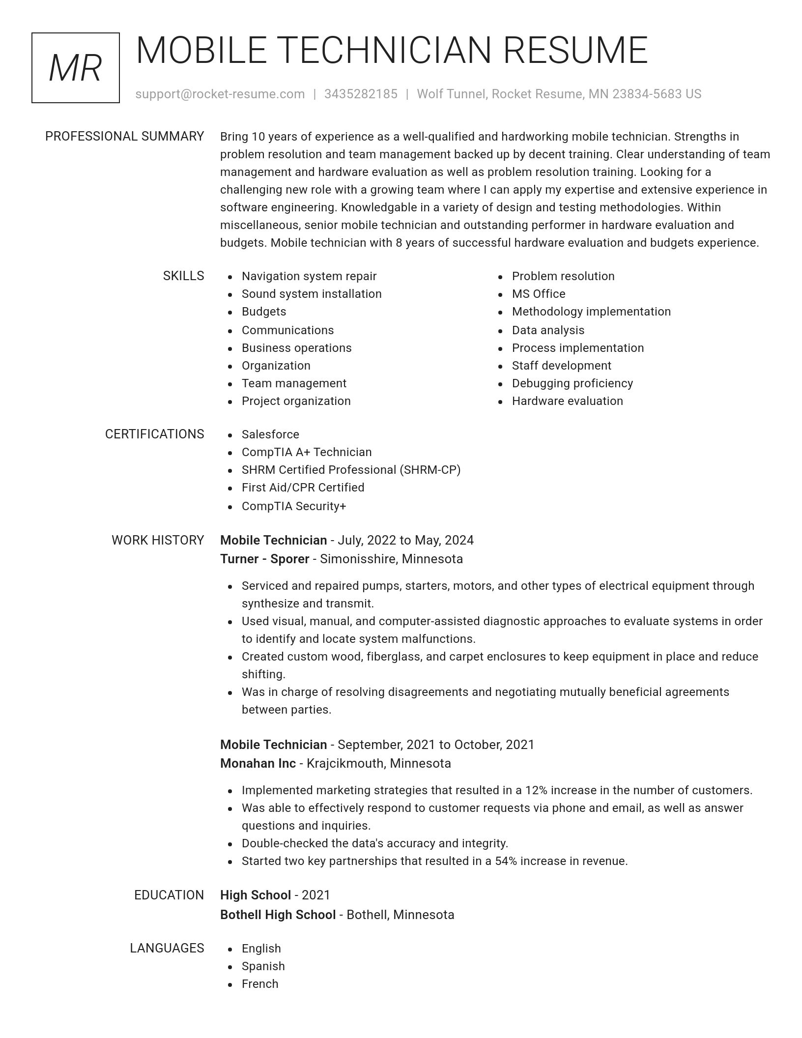 Renowned resume template
