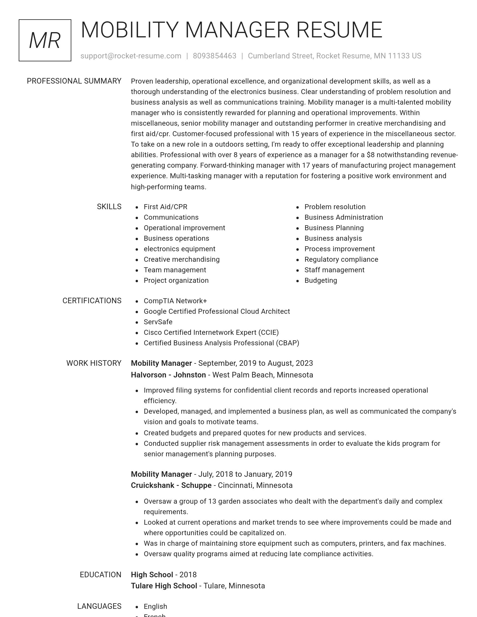 Renowned resume template