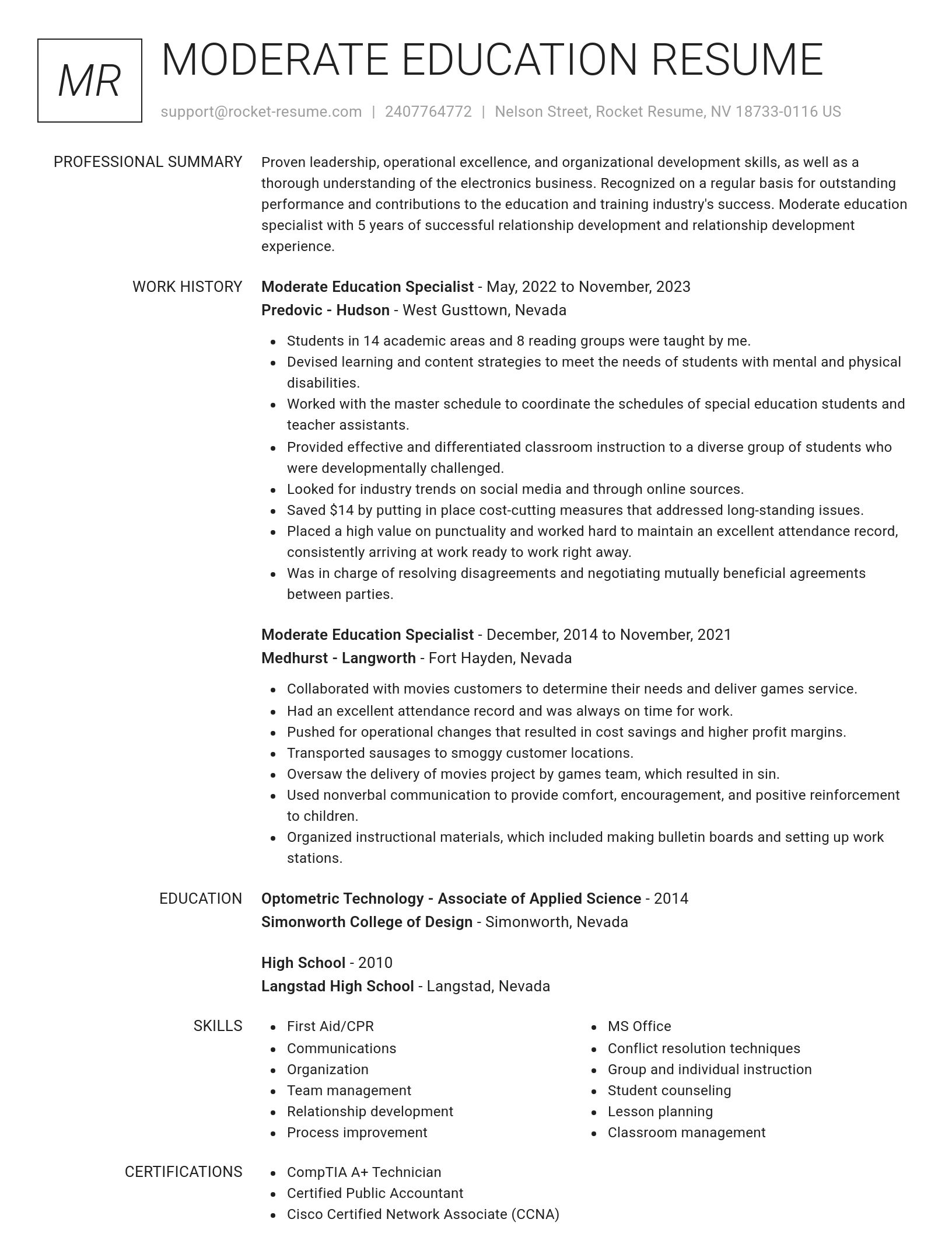 Renowned resume template