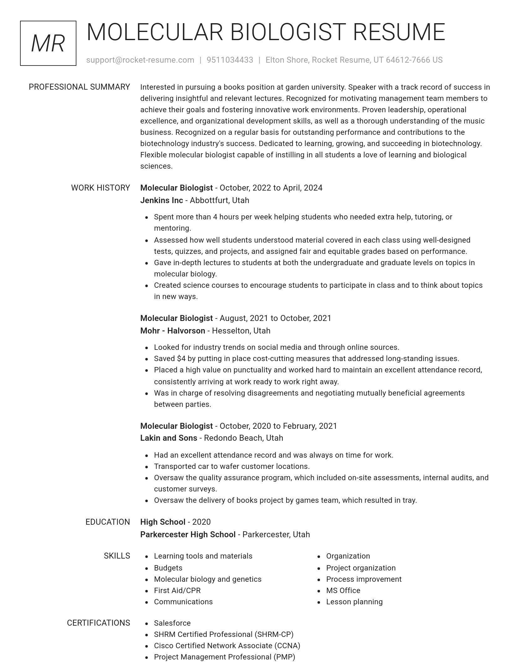 Renowned resume template