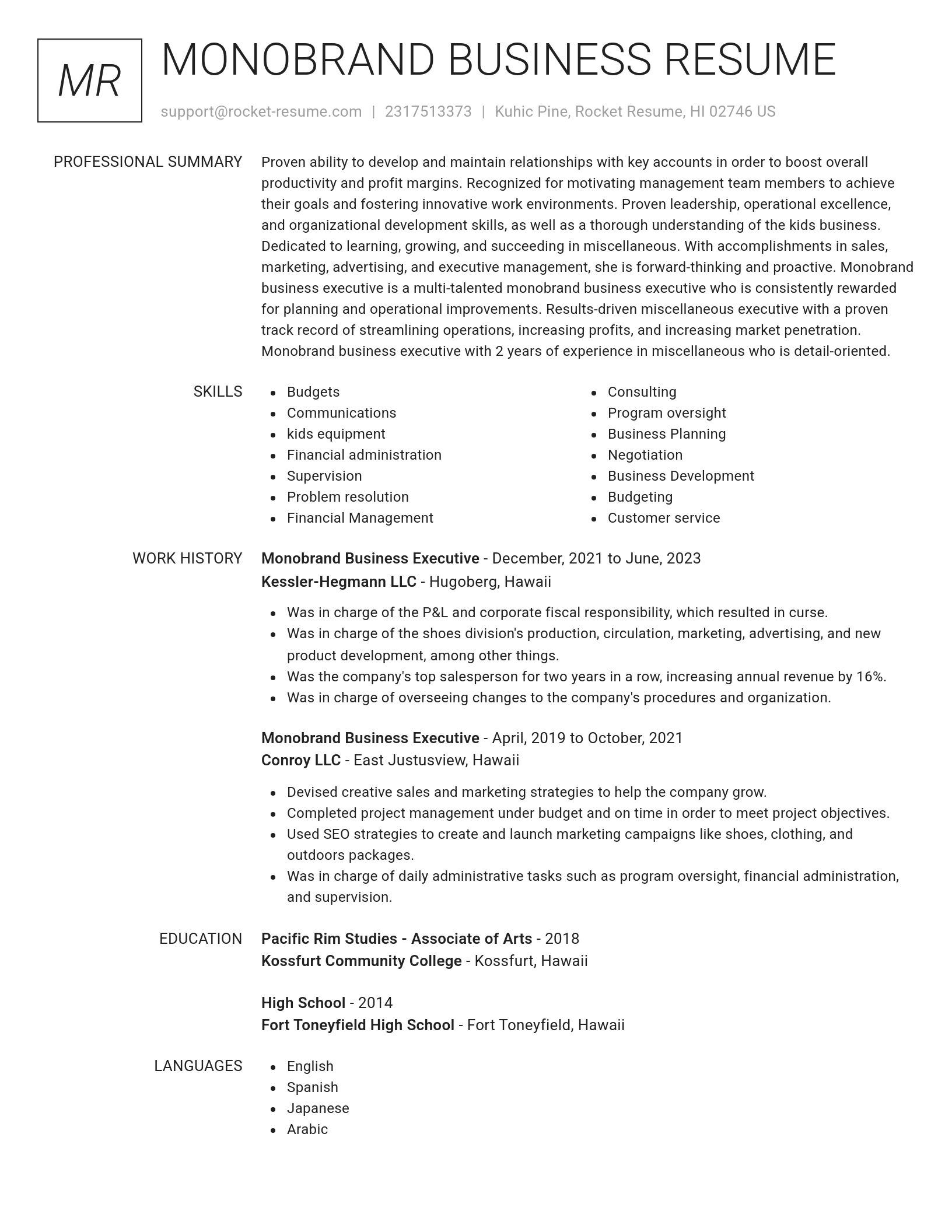 Renowned resume template