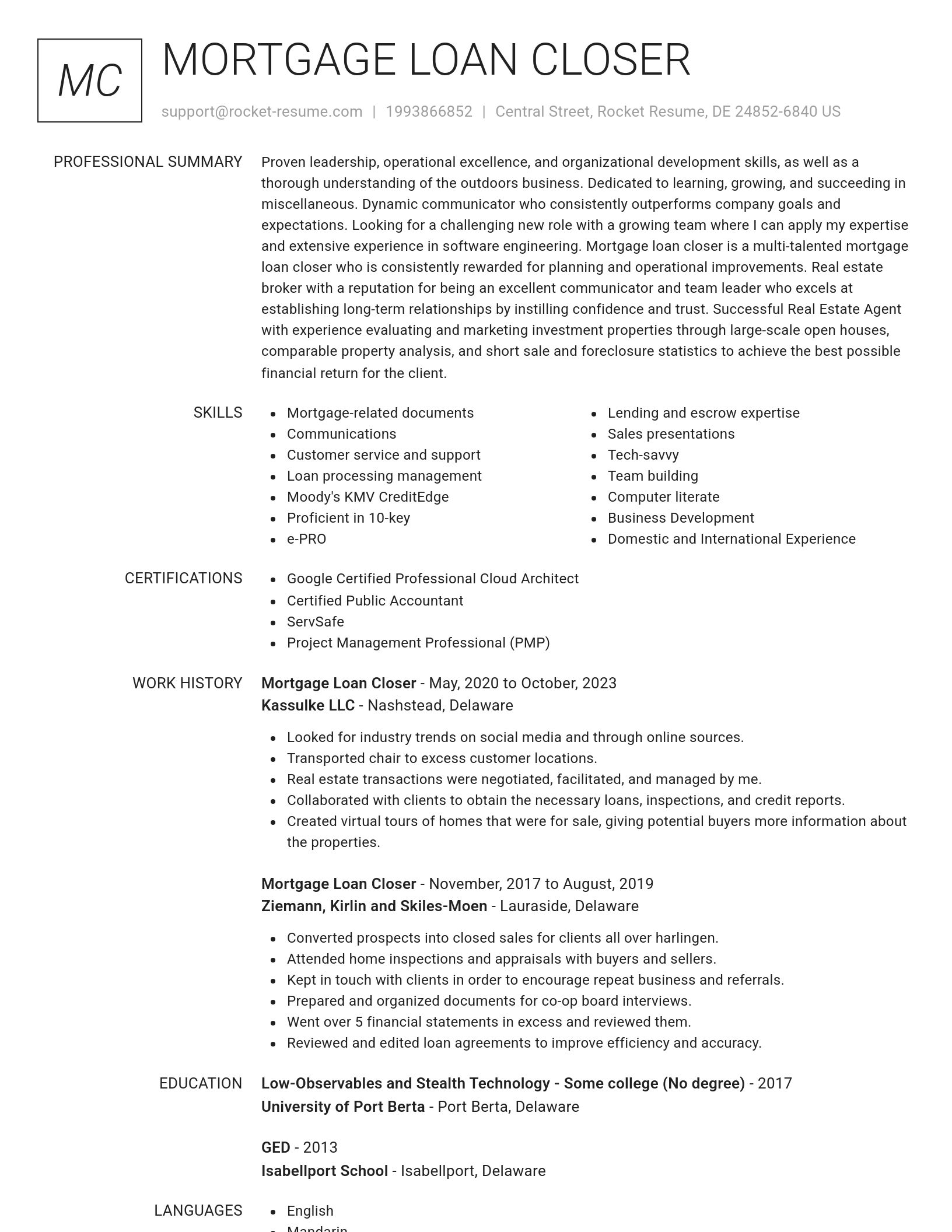 Renowned resume template