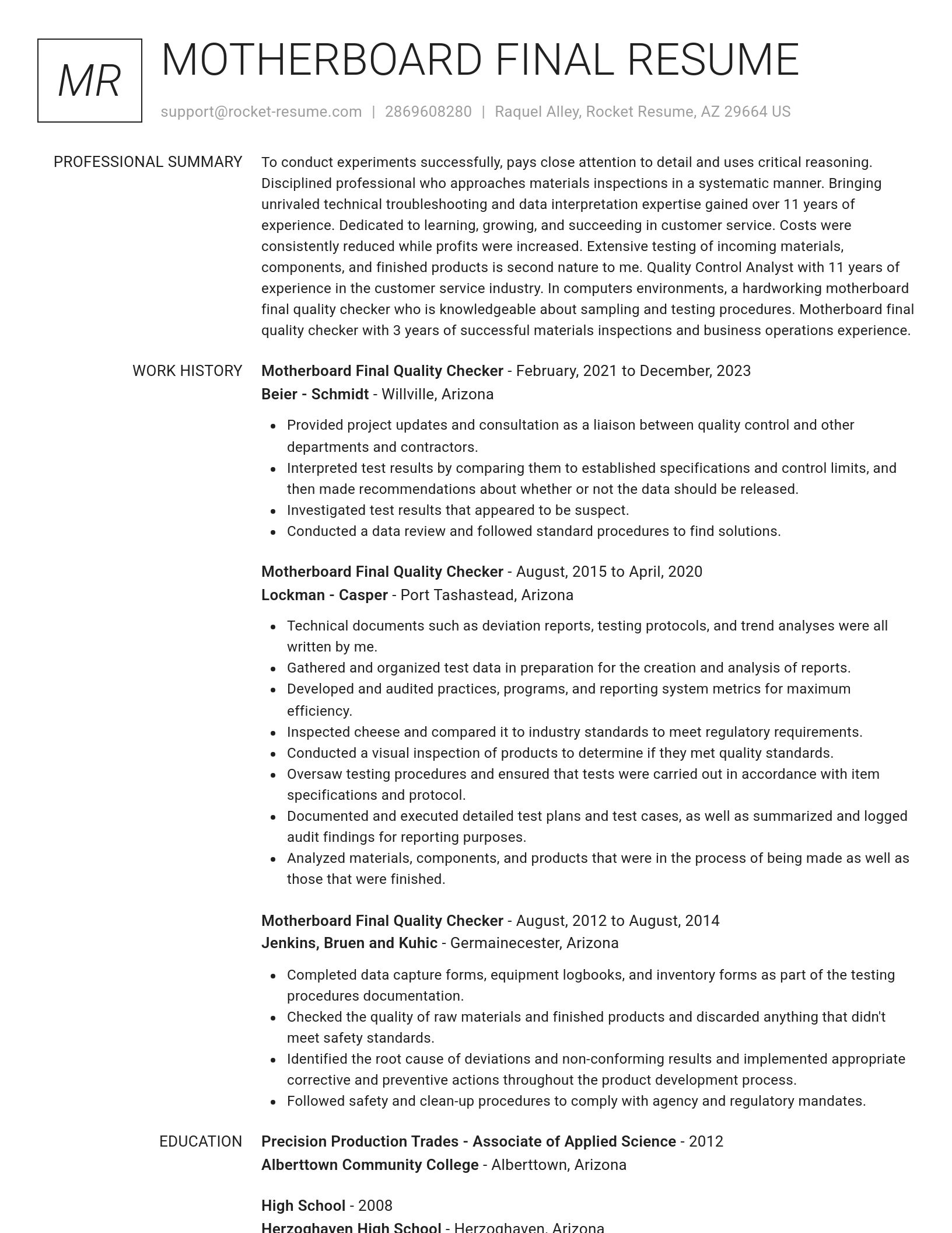 Renowned resume template