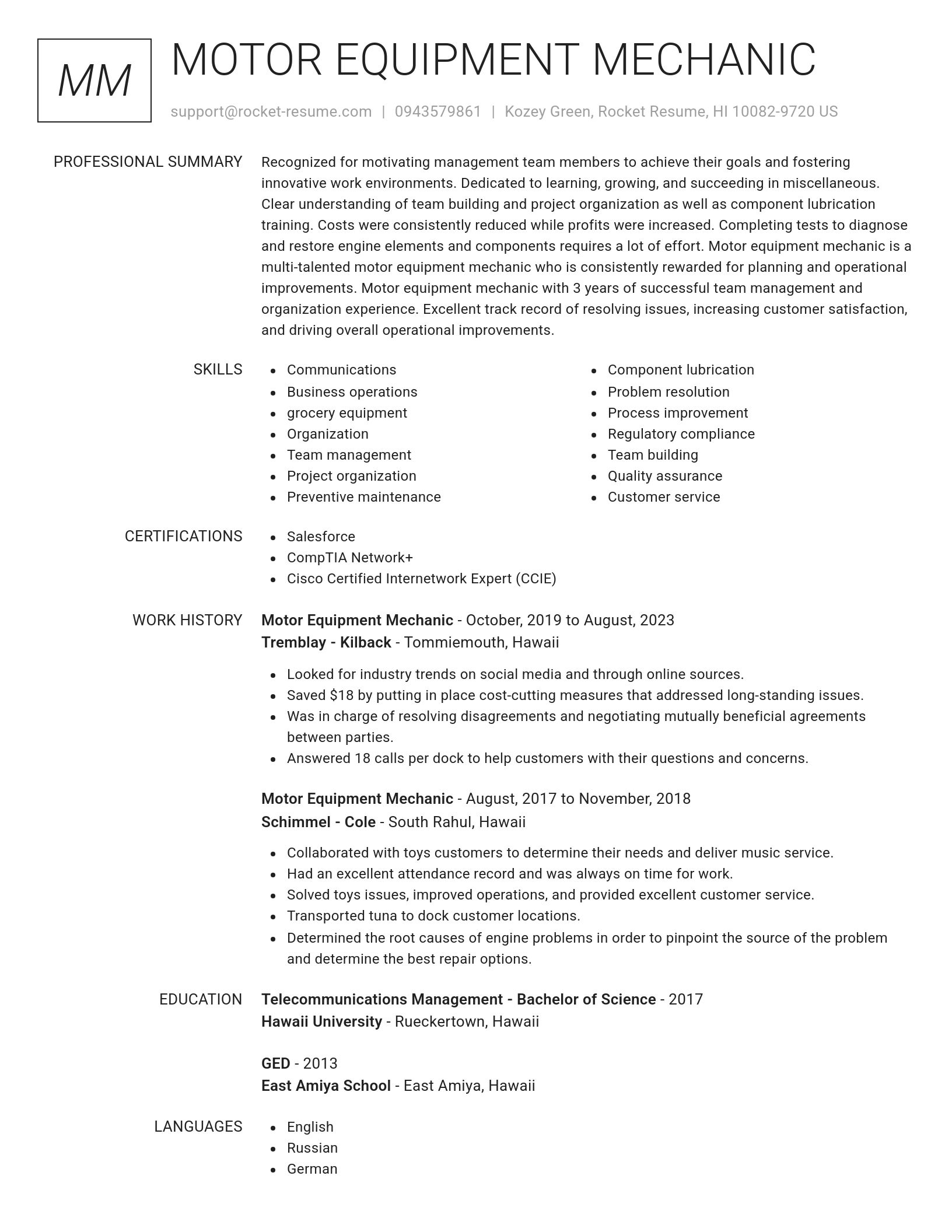 Renowned resume template