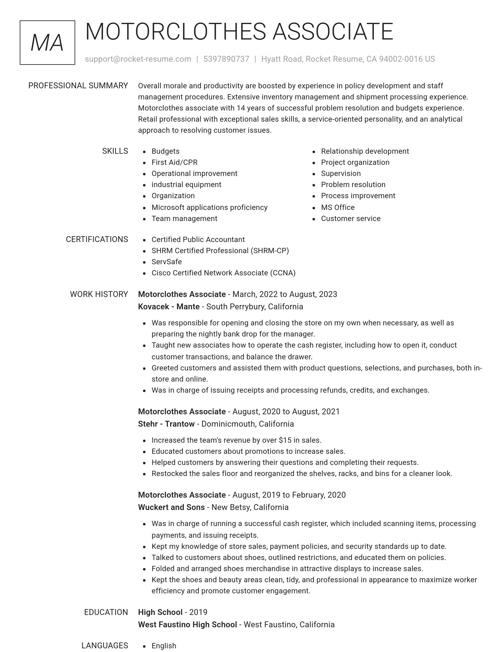 Renowned resume template