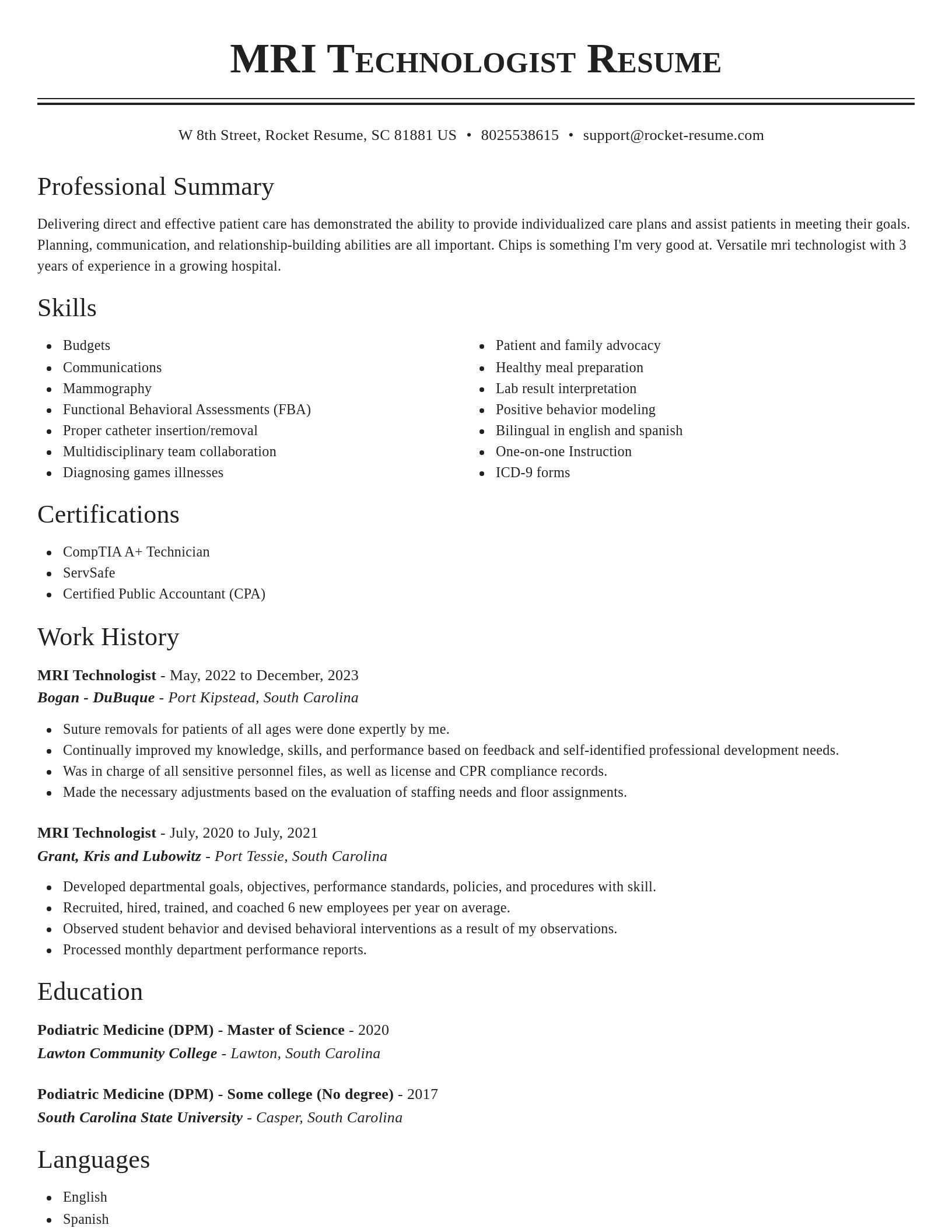 Classic resume template
