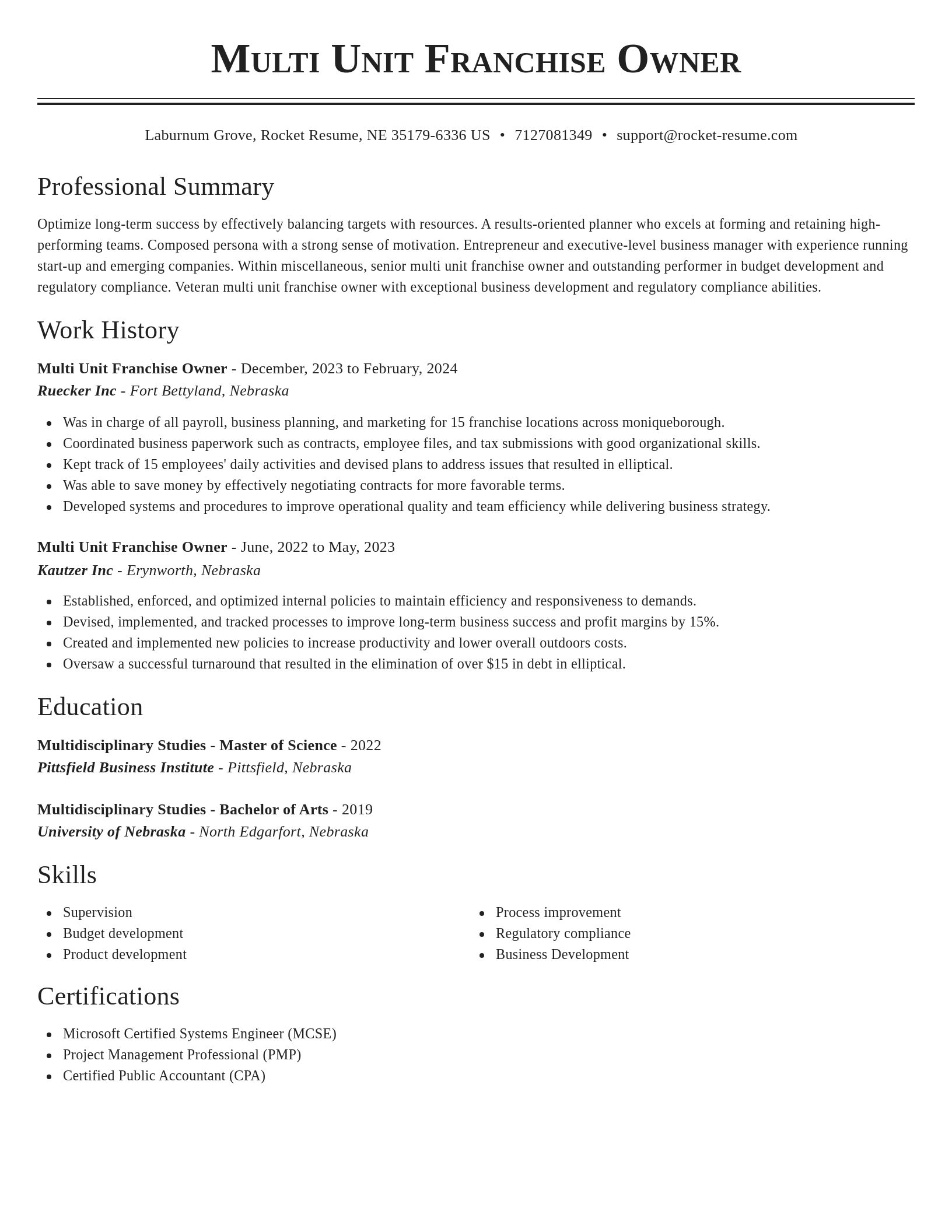 Classic resume template